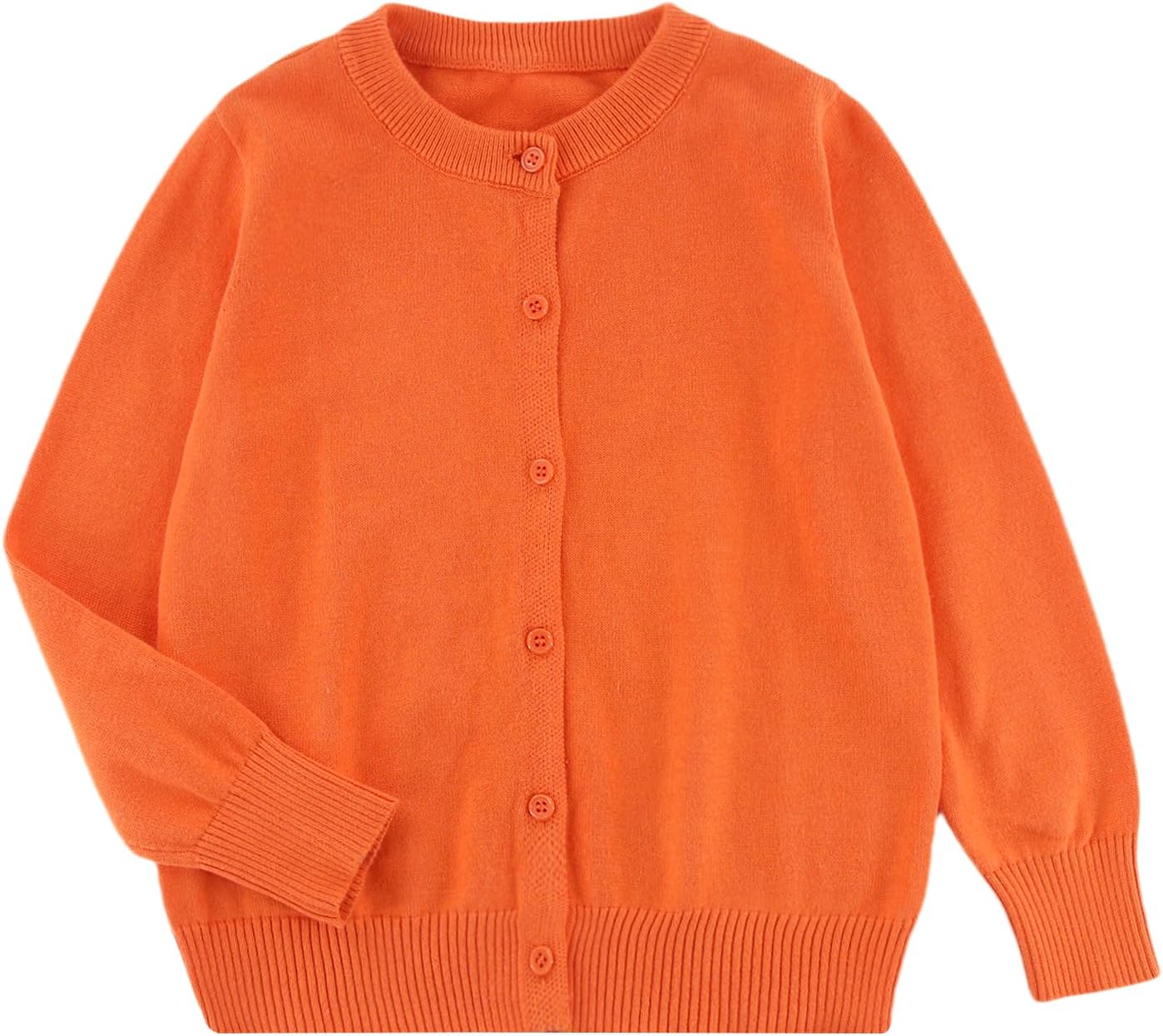 Little Kid Girls Cardigan Sweaters School Uniforms Cotton Crew Neck Knit Sweater Toddler 4Years -14 Years