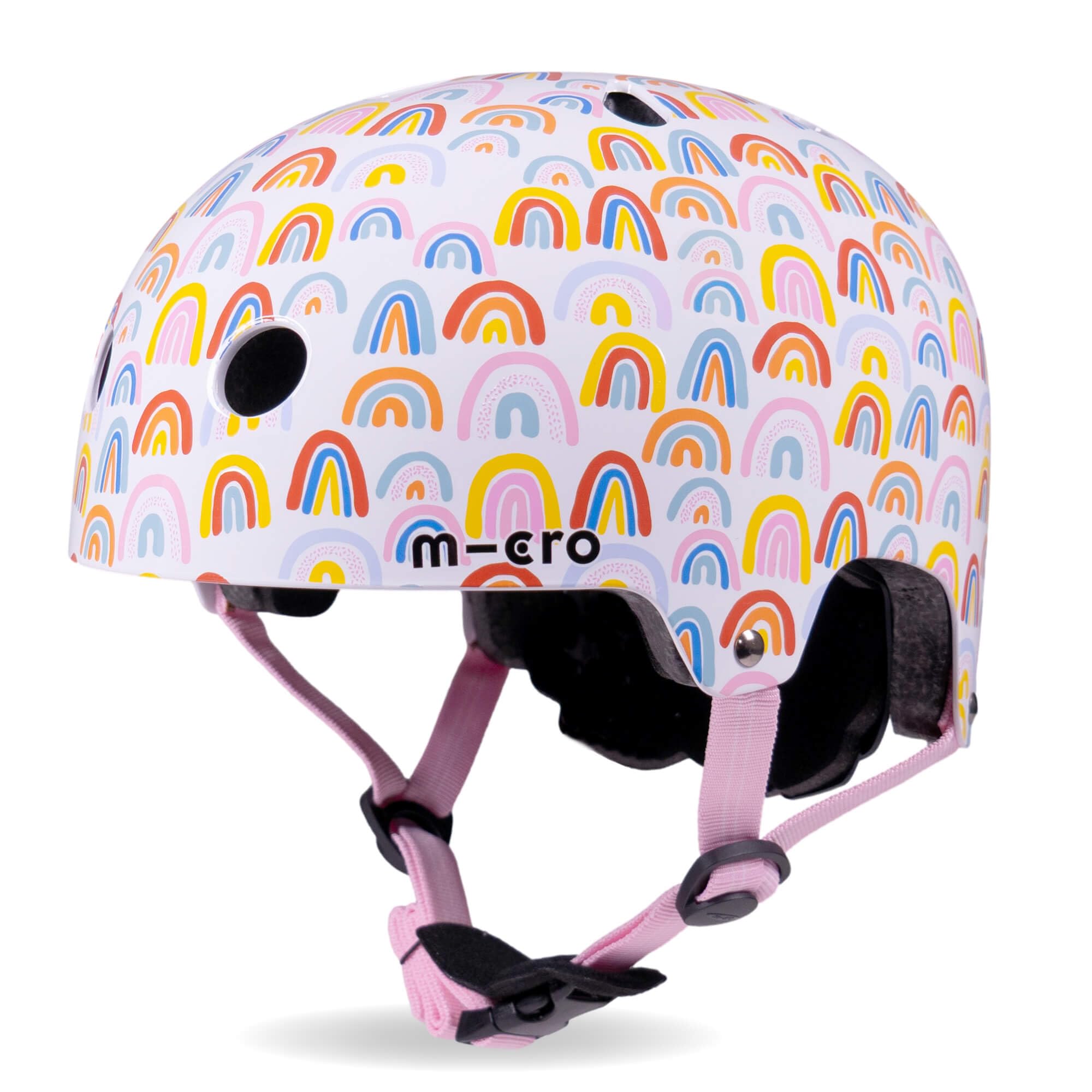 Micro Scooter | Bike/Scooter Printed Deluxe Kids Helmet | Kids Bike Accessories | LED Rear Light | Protective Chin Strap | Inner Padding | Adjustable Strap & Sizing Wheel | Medium (55-58cm) | Rainbow — image 1