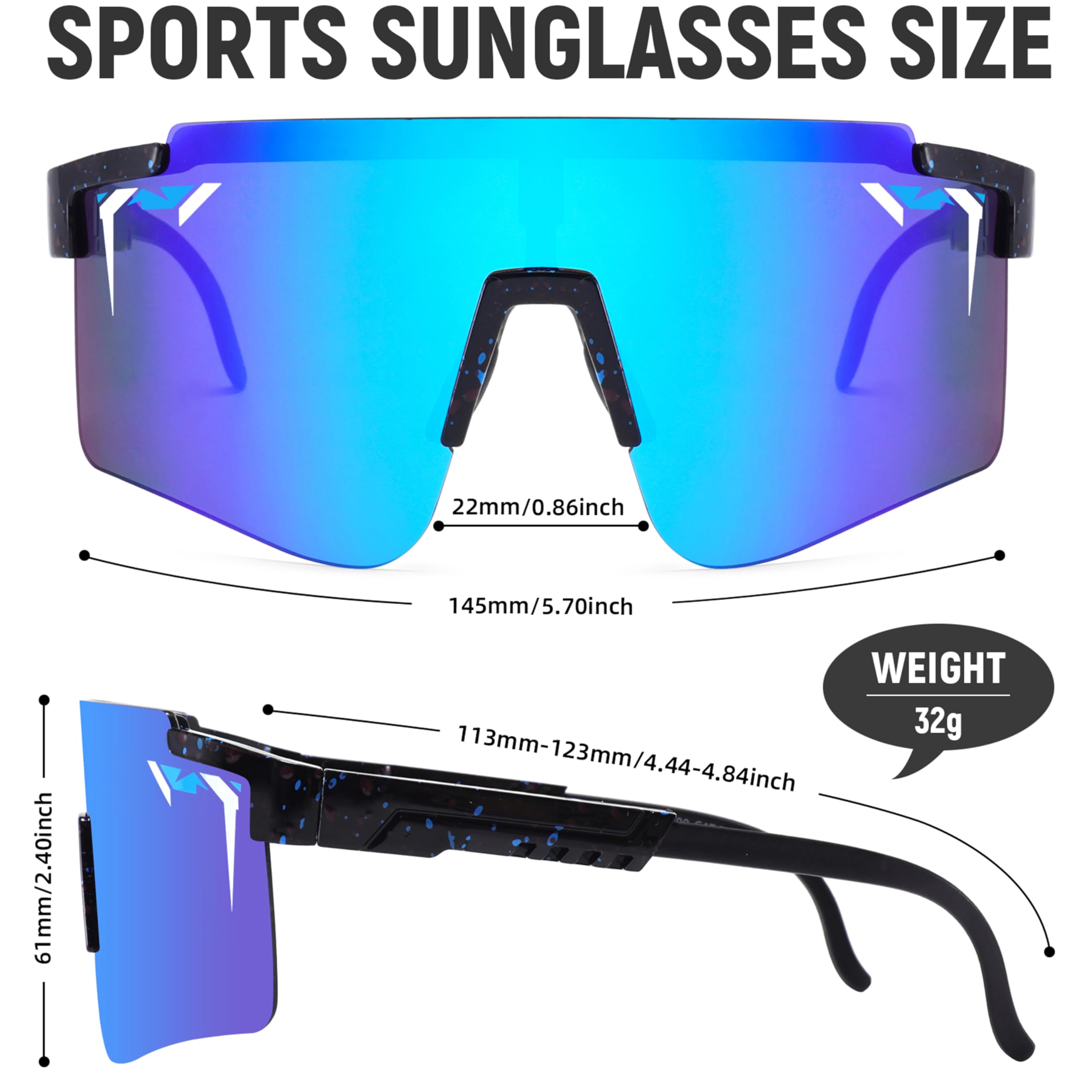 Sport-Sonnenbrille für Damen und Herren, Vipers-Sonnenbrille für Männer, Baseball- und Softball-Brille für Jugendliche ab 12 Jahren
