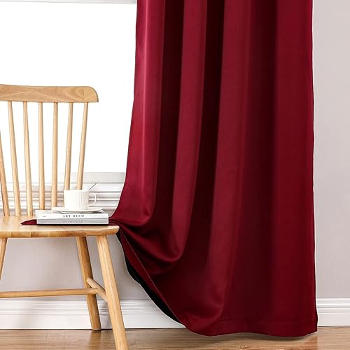 Miniatura 6 de ChrisDowa Cortinas 100% opacas para dormitorio con forro negro, 2 capas gruesas, totalmente opacas, con aislamiento térmico y ojales, juego de 2