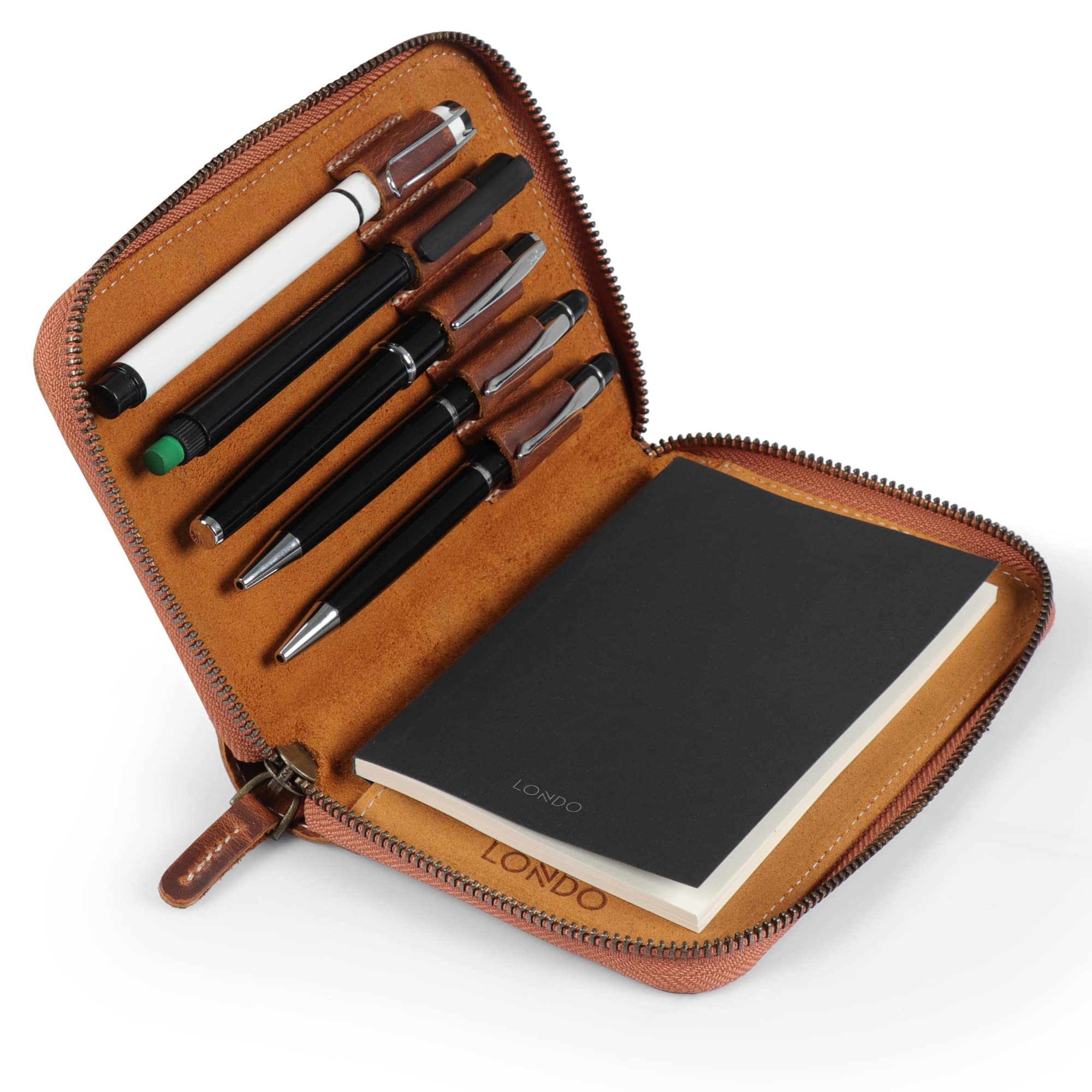 Londo - Padfolio Piórnik Ze Skóry Naturalnej Z Uchwytem Na Długopis I Zamkiem Błyskawicznym - Brązowy, ‎17,78 x 12,7 x 2,54 cm, Torba na ramię, Jednolity kolor