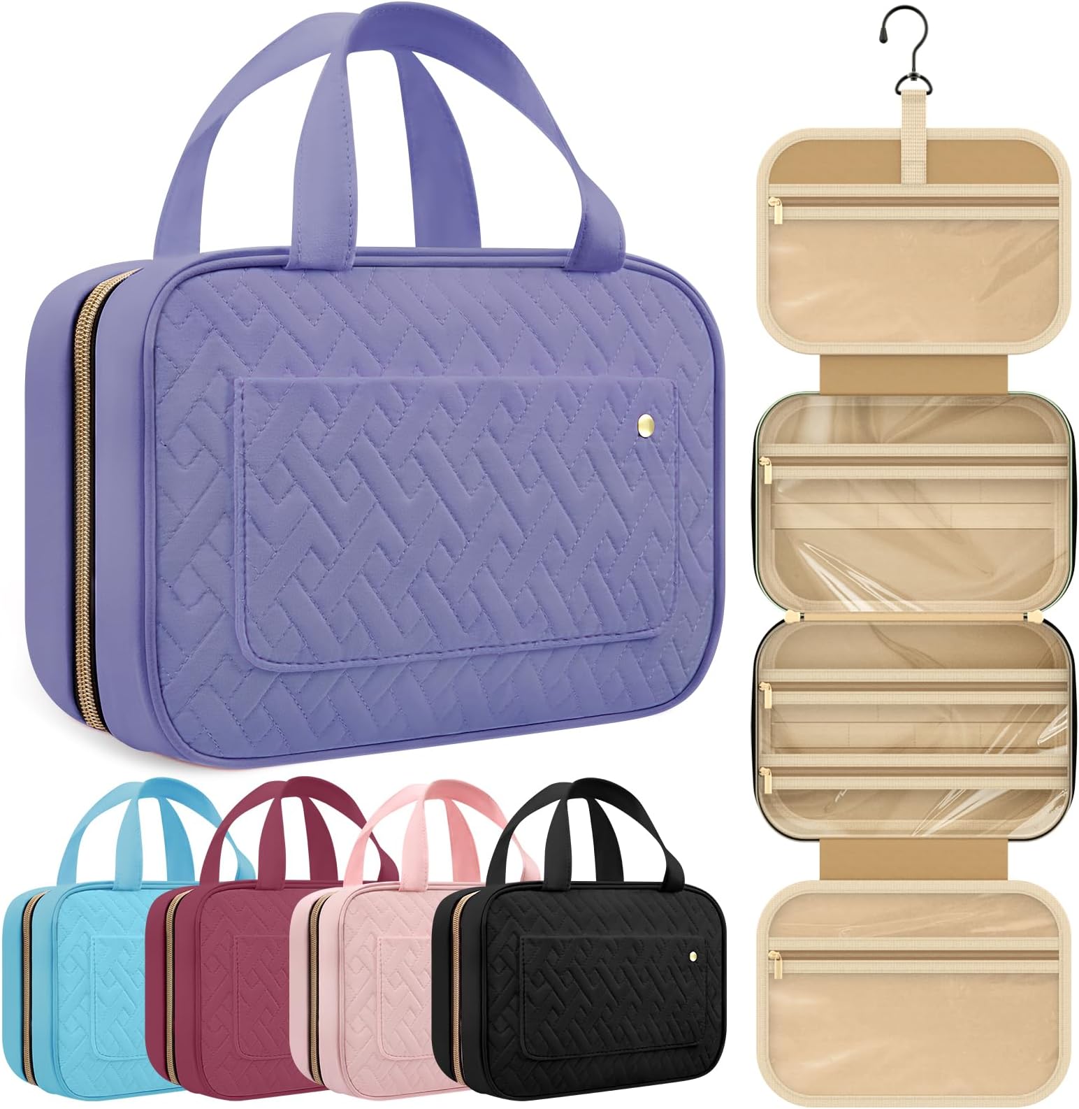 Amazon.com : HOTOR Travel Toiletry Bag for Women with Hanging Hook - Portable Cosmetic Case ...