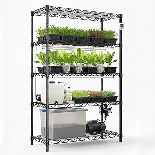 STORACK 5 Shelf Heavy Duty Grow Rack for Microgreens, Hydroponics & Nursery Plants Indoor Outdoor Farming Storage Shelving Unit Adjustable Metal Plant Stand 76 x 35 x 185 CM Black