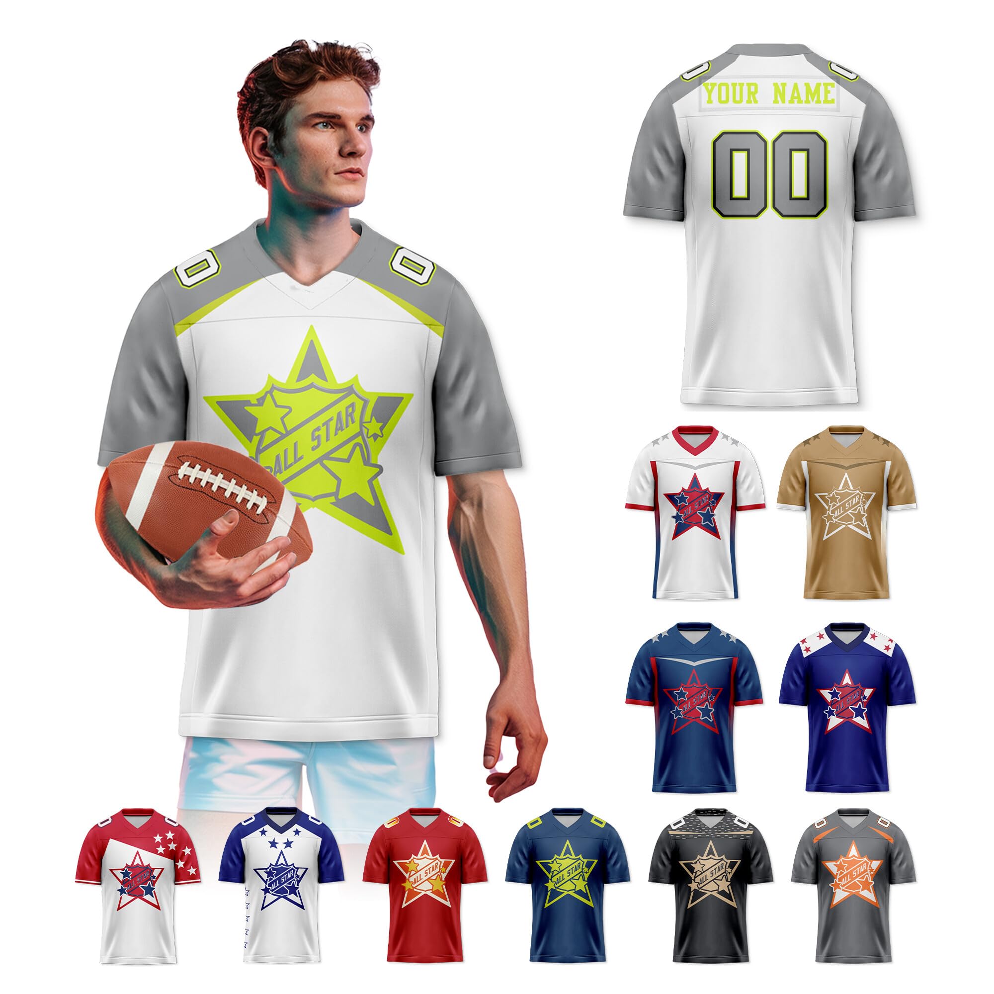 Custom Football Jersey All Star Design Fashion Colorways Rugby Shirt Uniforms for Men Women Youth Fans Personalized Name Number Apparel Gifts
