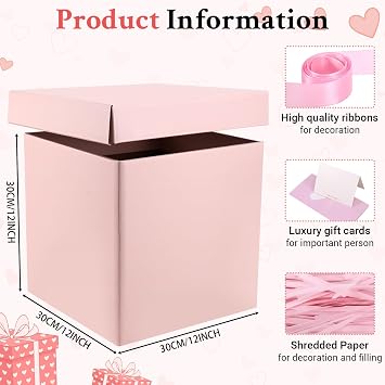 Yocdunm Large Gift Box 12x12x12 inches with Lids Ribbon Tissue Paper Greeting Cards for Christmas Birthday Wedding Anniversary