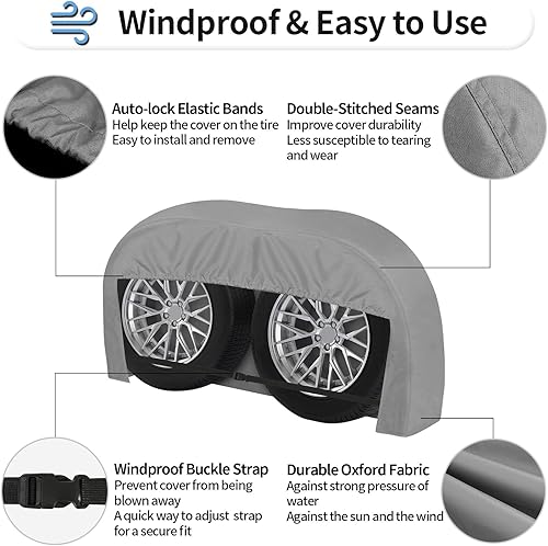 Vista 31 de OutdoorLines Juego de 4 fundas impermeables para neumáticos para exteriores, a prueba de rayos UV, resistente al viento, protector de neumáticos