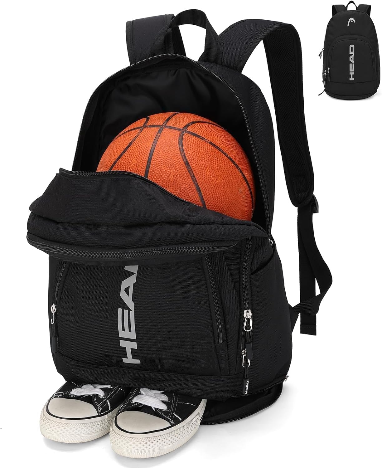 HEAD Waterproof Travel Backpack for Men, Lightweight 15.6 Inch Laptop Backpack with Shoes Compartment, Casual Daypack College Backpacks with 8 Pockets for Overnight/Sports Gym/Work/Fitness