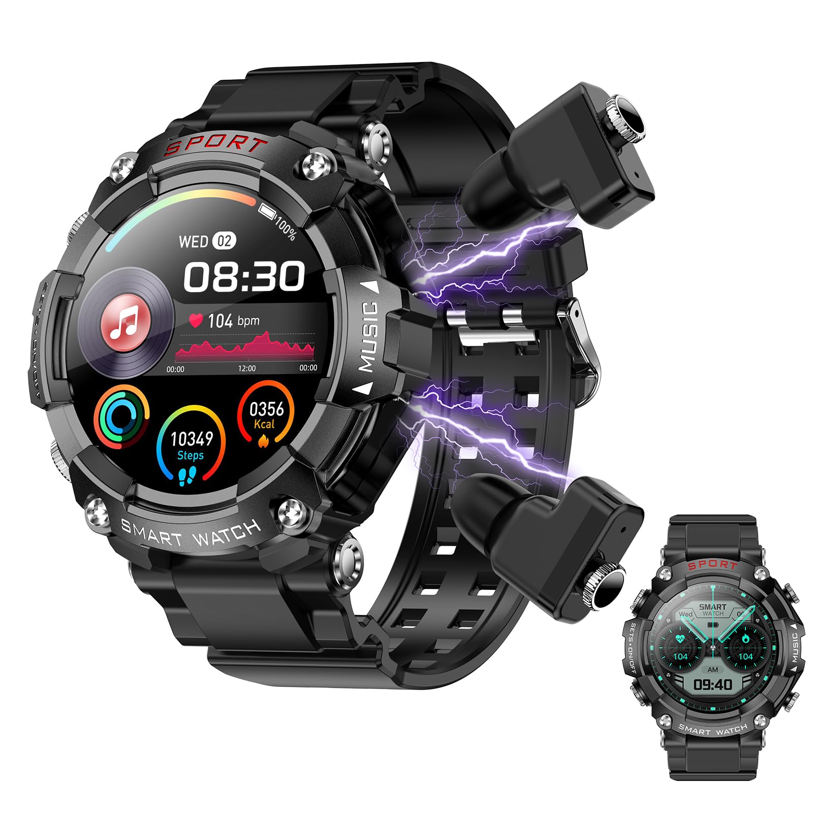 YPSDOOWKJ Military Smart Watch with Earbuds,iOS and Android Phones,Round 1.52 inch Full Touch Screen,Fitness Tracker,Answer/Make Call,Voice Recording,Sleep Monitor,Music Player-image-18