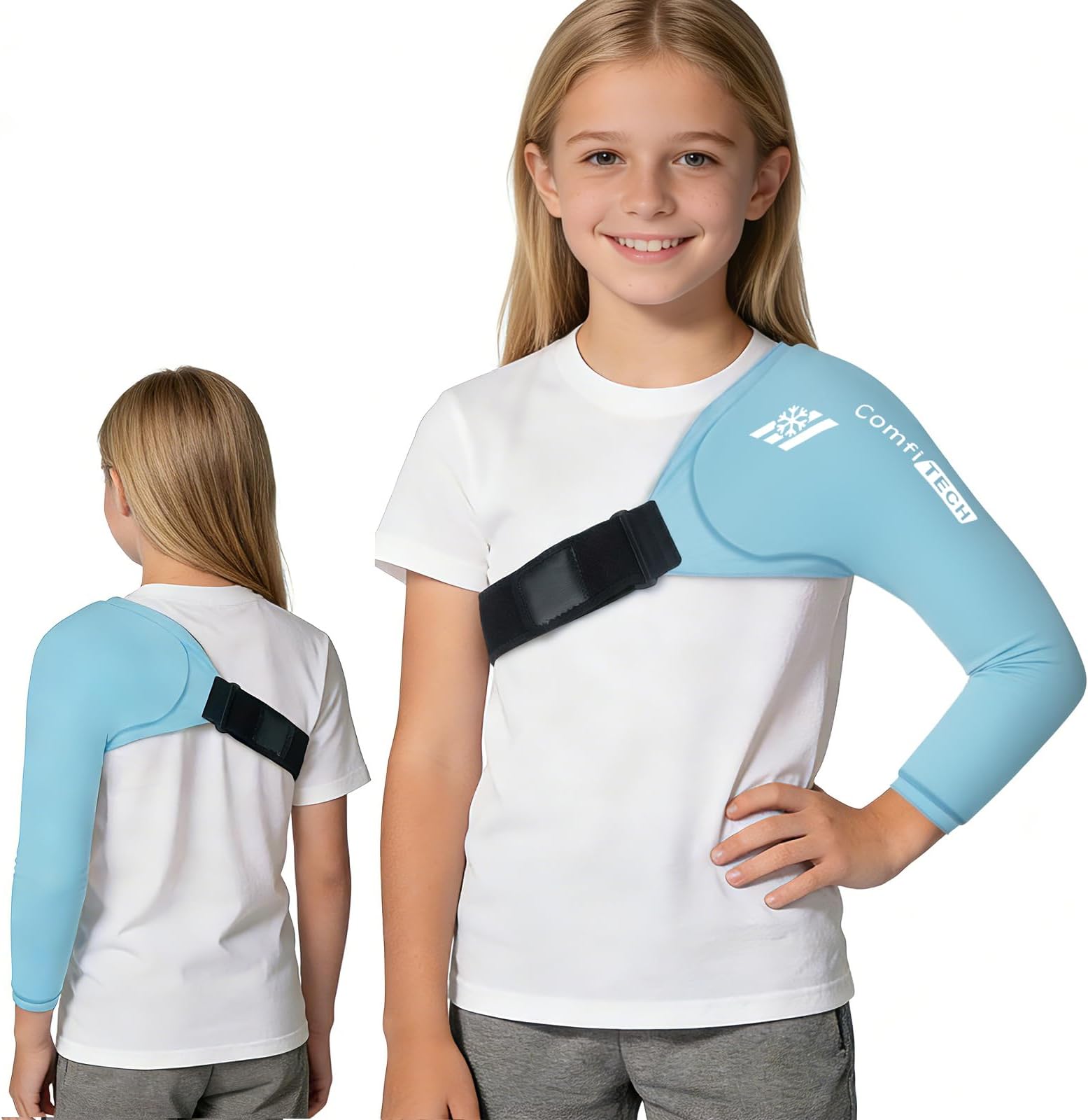 ComfiTECH Youth Shoulder Arm Ice Pack Wrap for Young Pitchers, Ice Arm Sleeve for Teen Volleyball Players, Flexible Cold Application for Throwing Recovery, Elbow Joint & Muscle Comfort, Small