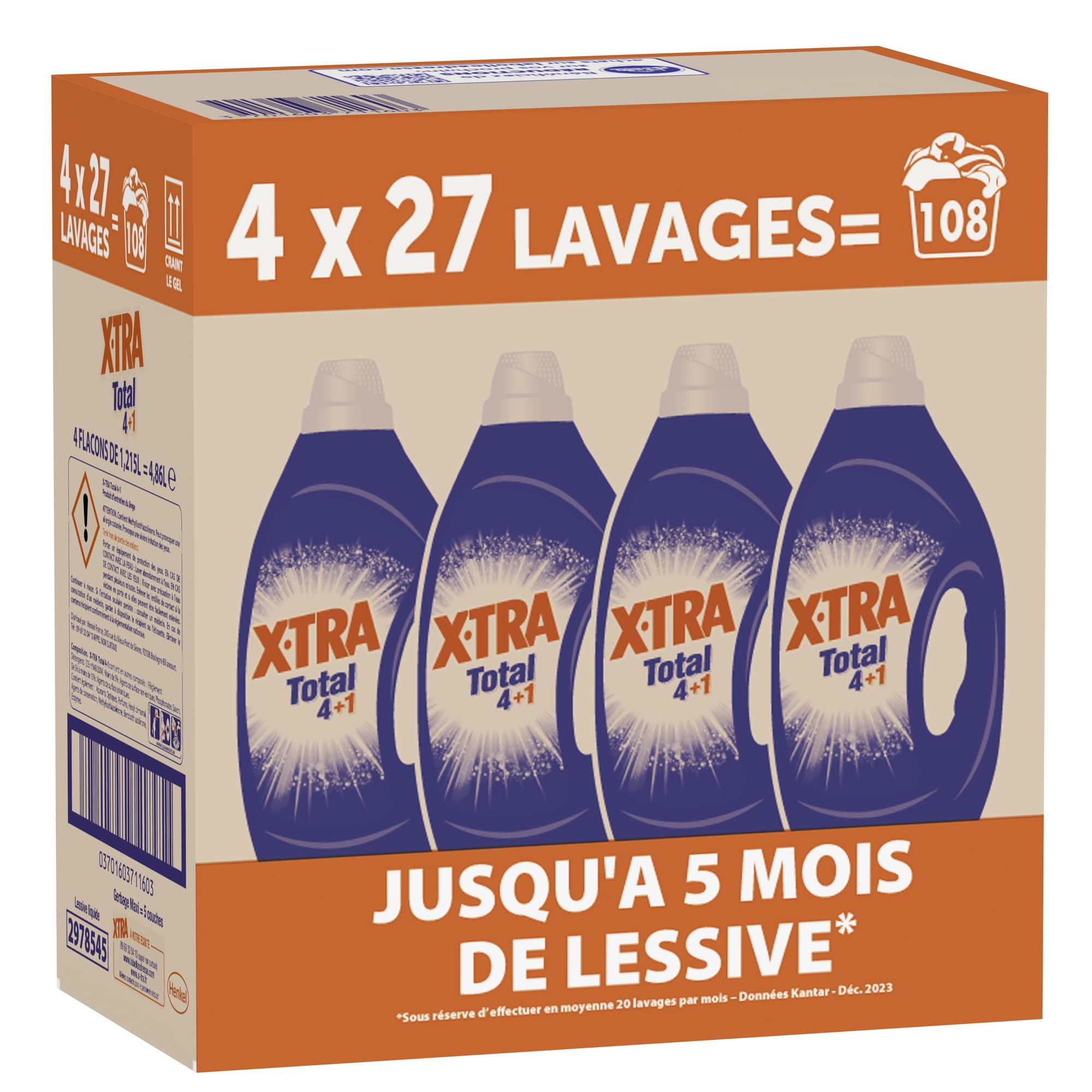 A.I.S.E. Charter pour nettoyage durable - Lessive liquide X-Tra Total - 4 plus 1 - Économique - Propreté, éclat et fraîc