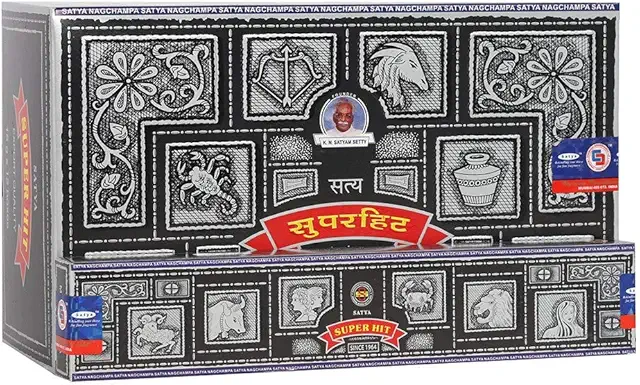 Incenso Nag Champa Satya Super Hit - Caja de 12 Paquetes (144 Varillas)