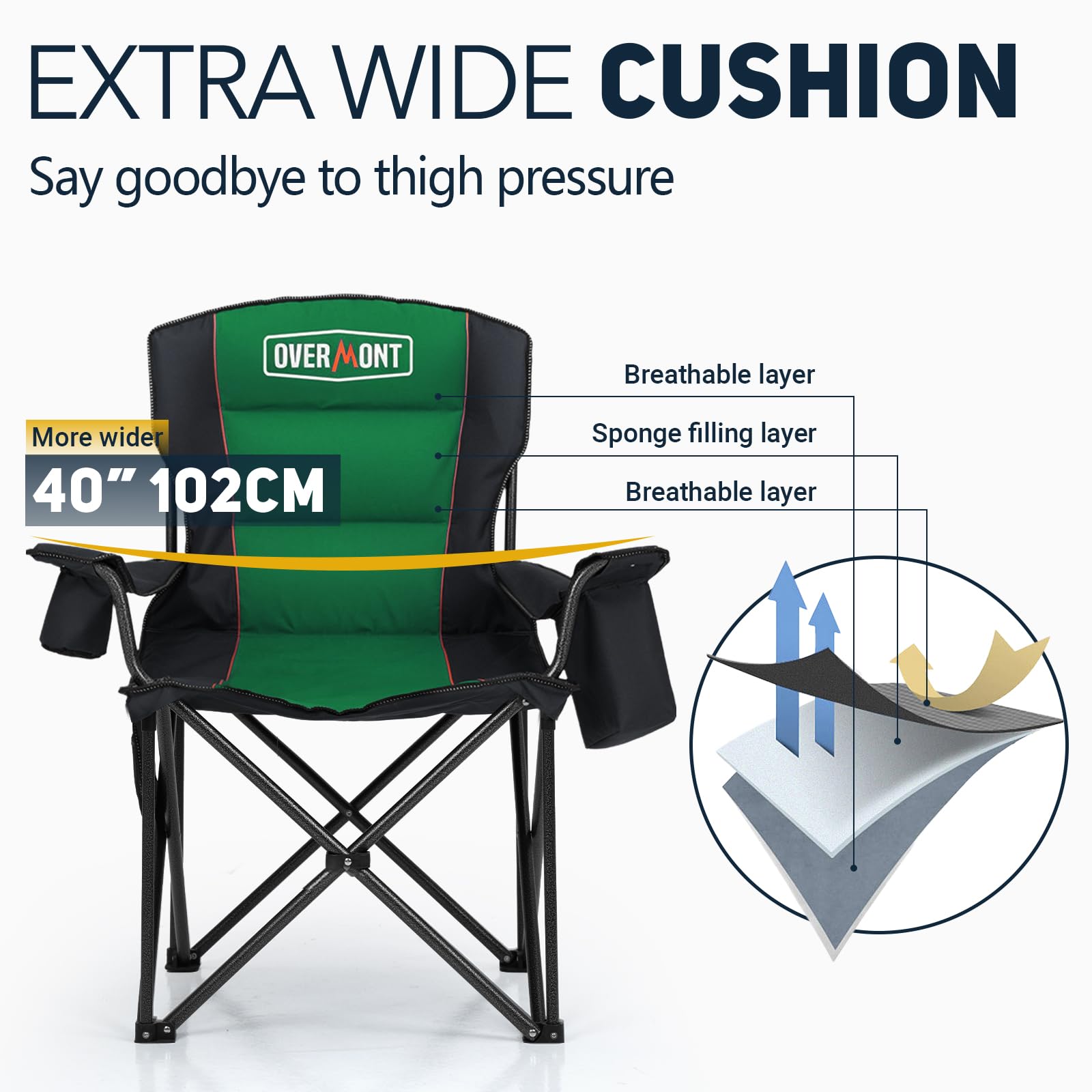 RELAX FIELD Chaise De Camping Surdimensionnée, Portable Et Pliable Avec Poche Latérale, Porte-gobelet, Support Robuste, Chaise Longue D'extérieur Pour