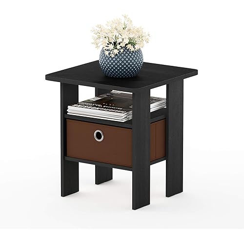 Furinno Andrey End Table / Side Table / Night Stand / Bedside Table with Bin Drawer, Americano/Medium Brown