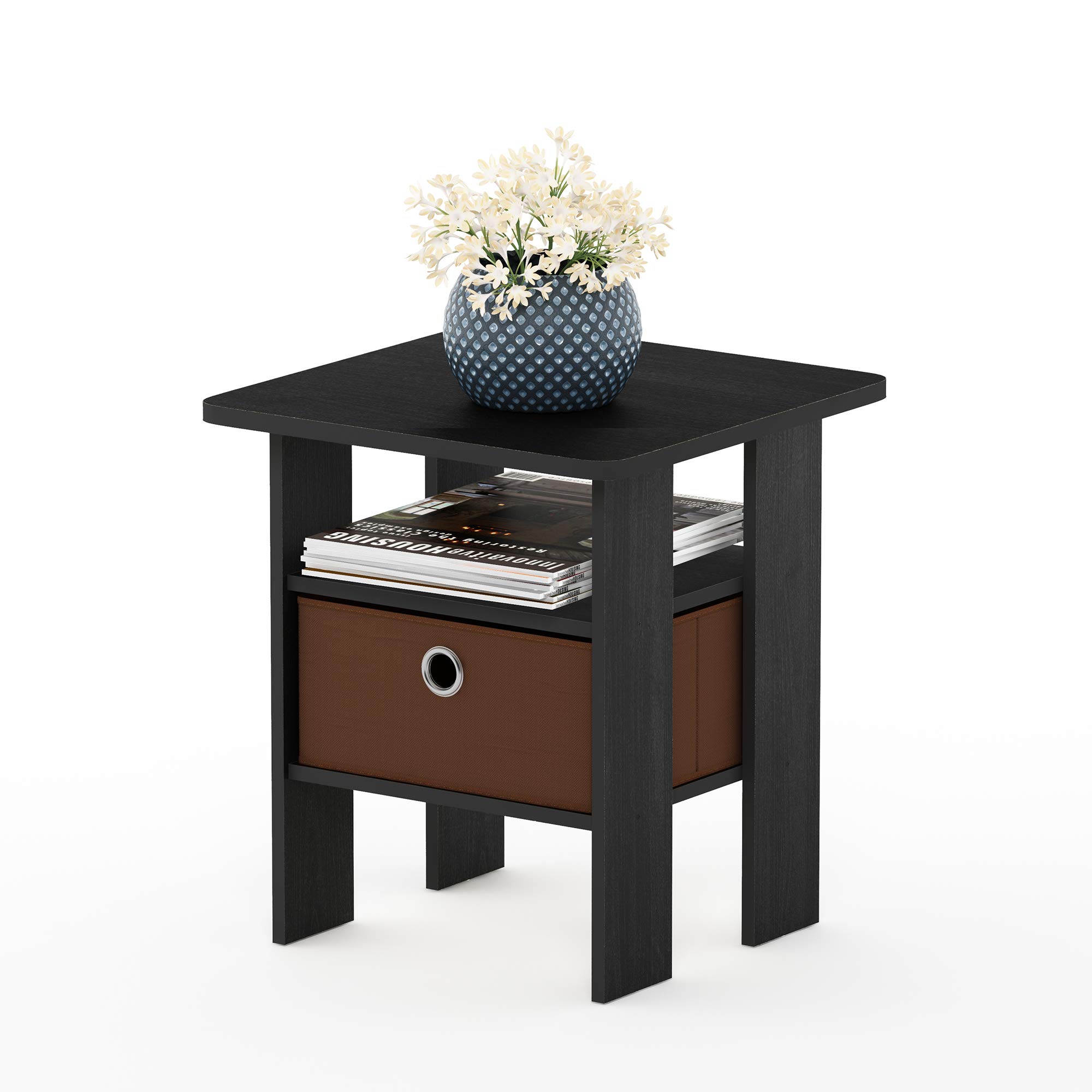 Furinno Andrey End Table / Side Table / Night Stand / Bedside Table with Bin Drawer, Americano/Medium Brown