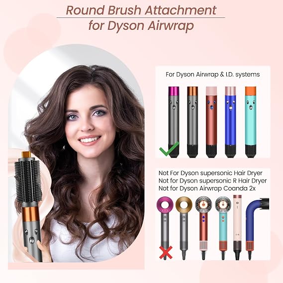 Round Volumizing Brush Attachment for Dyson Airwrap HS01/05/08 | 2.3in with plastic bristles round brush attachment accessories for straightening fast dry big curls add volume