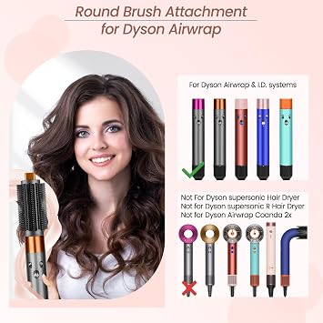 Round Volumizing Brush Attachment for Dyson Airwrap HS01/05/08 | 2.3in with plastic bristles round brush attachment accessories for straightening fast dry big curls add volume