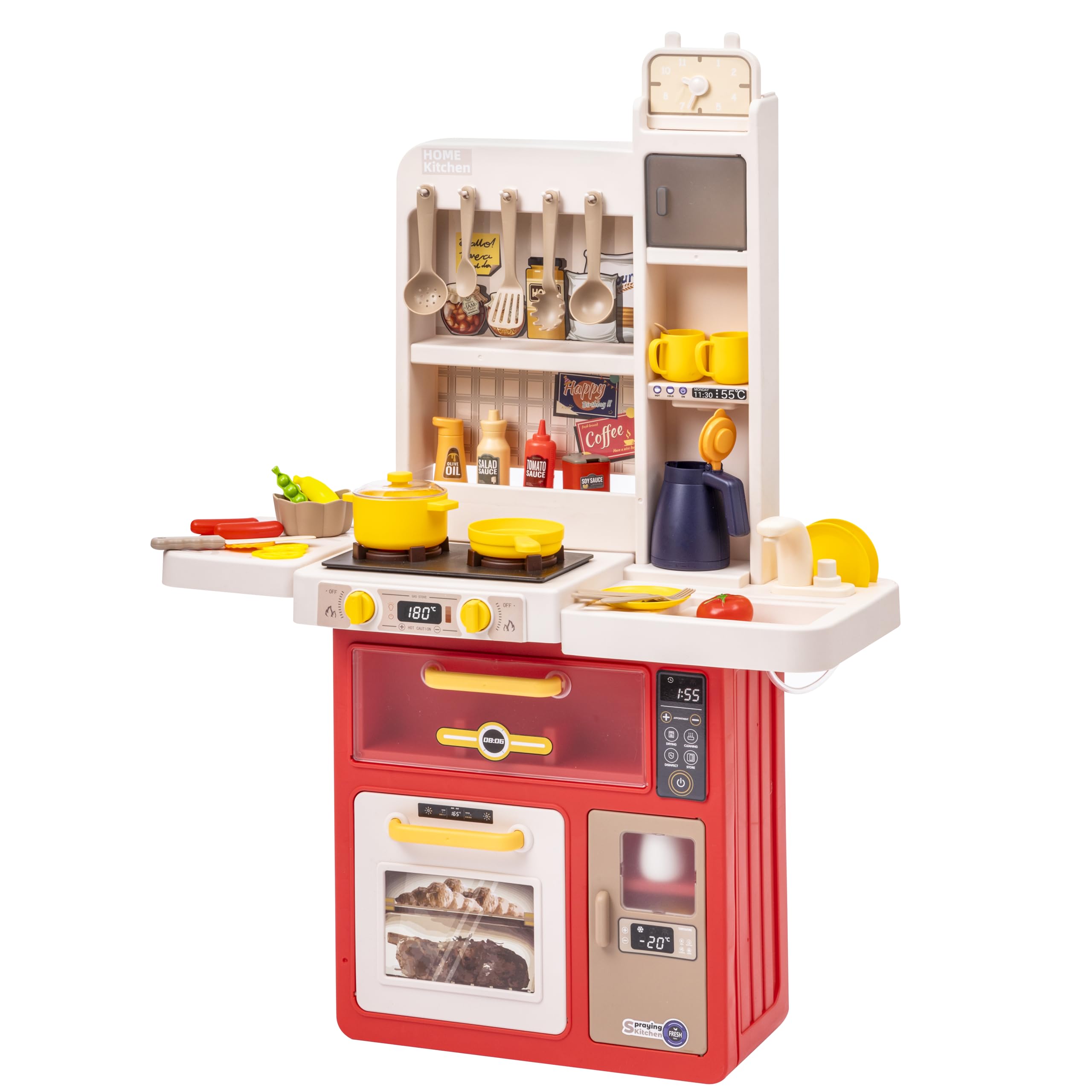 Baroni Toys Cucina Giocattolo Interattiva con Suoni Reali, Cucina con Forno, Fornelli, Microonde, Freezer e Lavabo, 47 Accessori Inclusi, Cucina Gioco Bambini e Bambine dai 3 ai 7 Anni, Altezza 88 cm