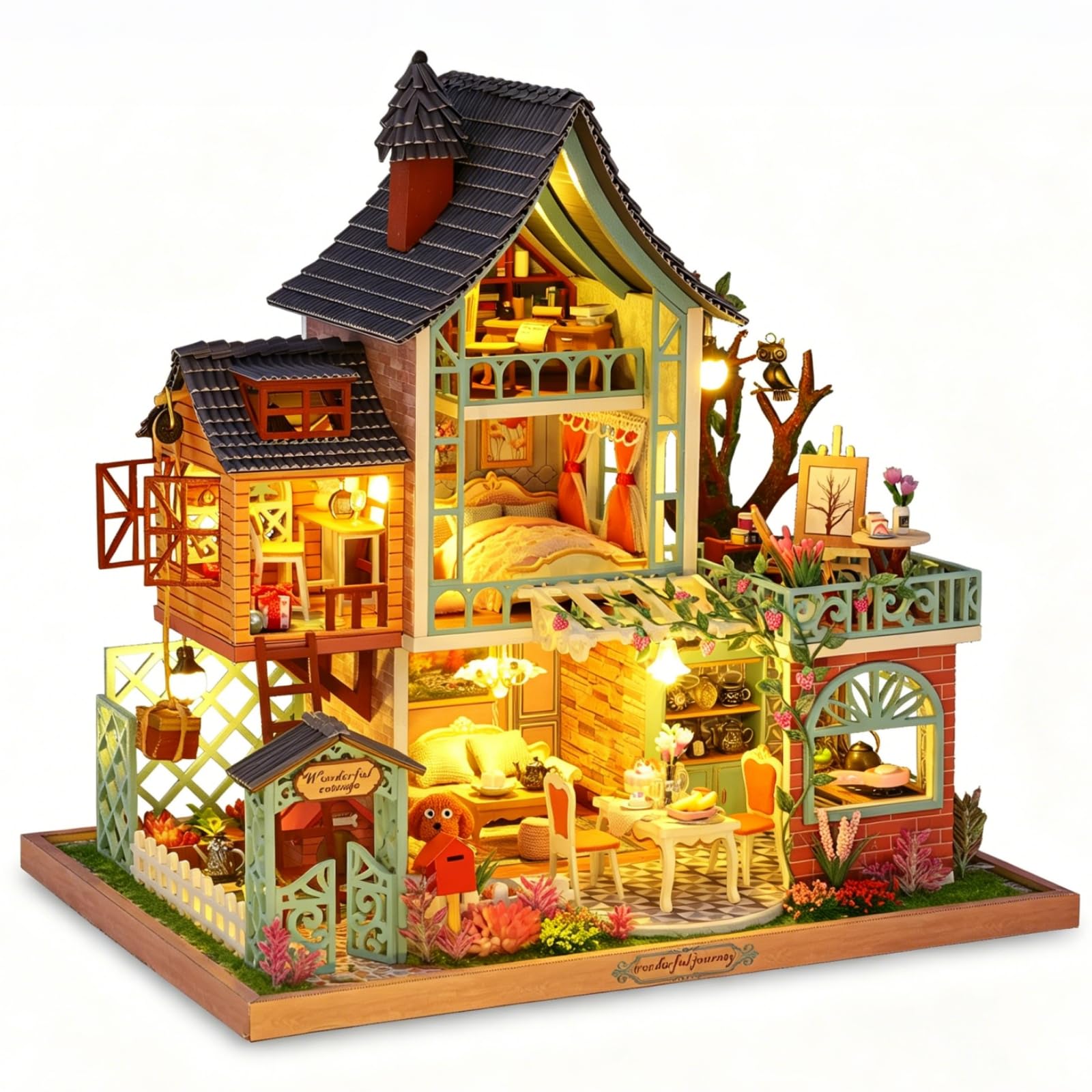 Cuteefun Zestaw do samodzielnego wykonania miniaturowego domku dla lalek dla dorosłych do samodzielnego wykonania mini domu z muzyką meblową, stwórz własny model domu rzemieślniczego na Dzień Ojca