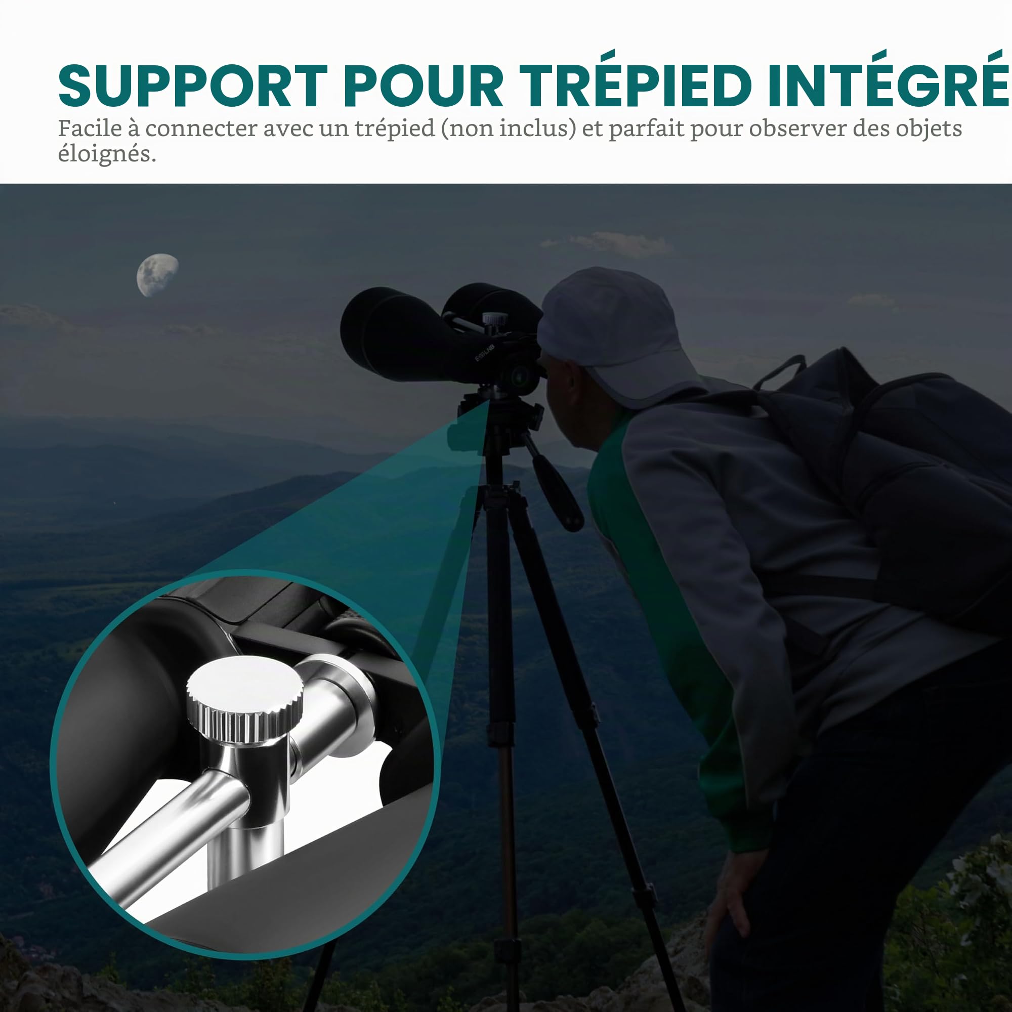ESSLNB 15-30X80 Jumelles Astronomiques avec Trépied Intégré, Jumelles Géantes Grossissement Variable avec Adaptateur Téléphone, Prisme Bak-4 FMC pour Observation des Étoiles, Oiseaux et Chasse