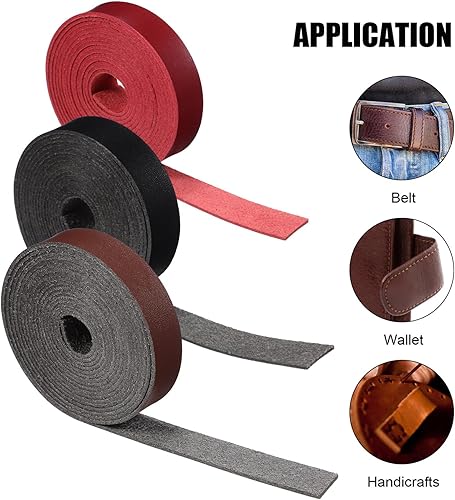 Miniatura 4 de EXCEART 3 correas de cuero, correa de piel sintética, tiras de cinturón de cuero con patrón de lichi, tiras de cinturón de cuero para envolver un