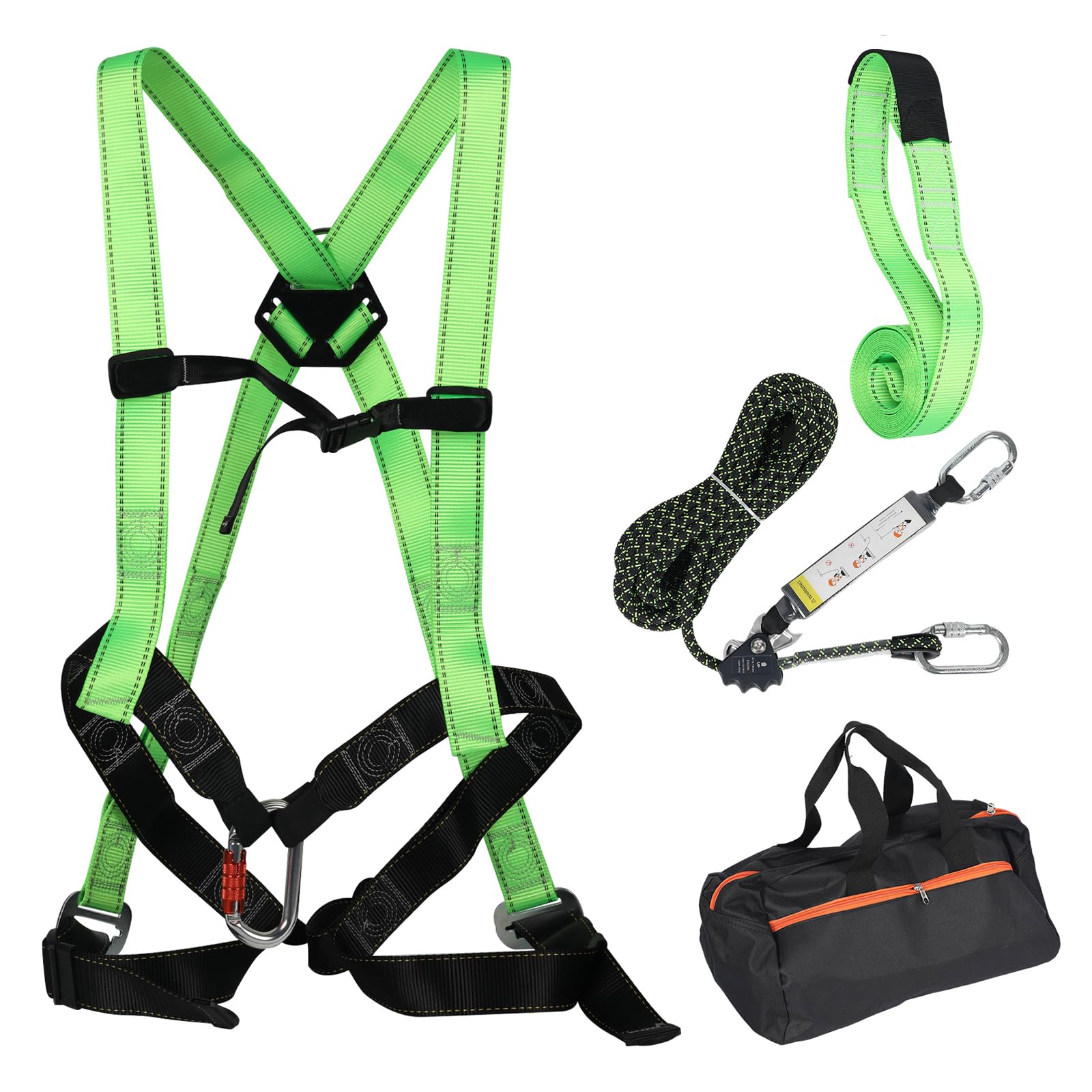 Juego de cinturón de seguridad anticaídas, correa de cuerpo completo con cordón de conexión de 10 m y correa de 2 m y mosquetón, cinturón de seguridad ajustable para trabajo aéreo, escalada de