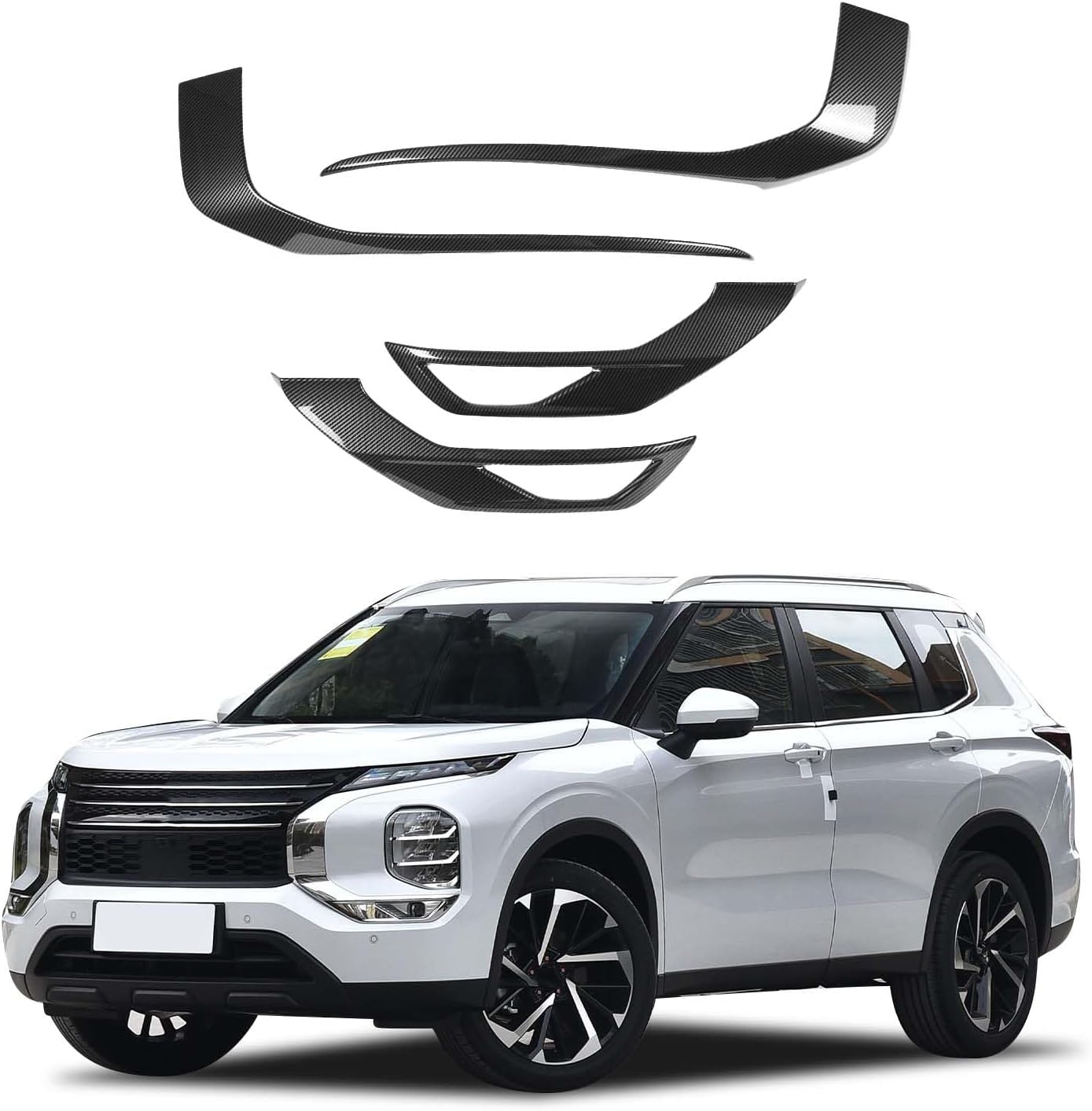 Front Grille Fog Light Trim Cover Compatible with Mitsubishi Outlander 2023 2024 Accessories, 4PCS Outlander Front Grille Side Bumper Trim Strip ABS Plastic (Glossy Black)