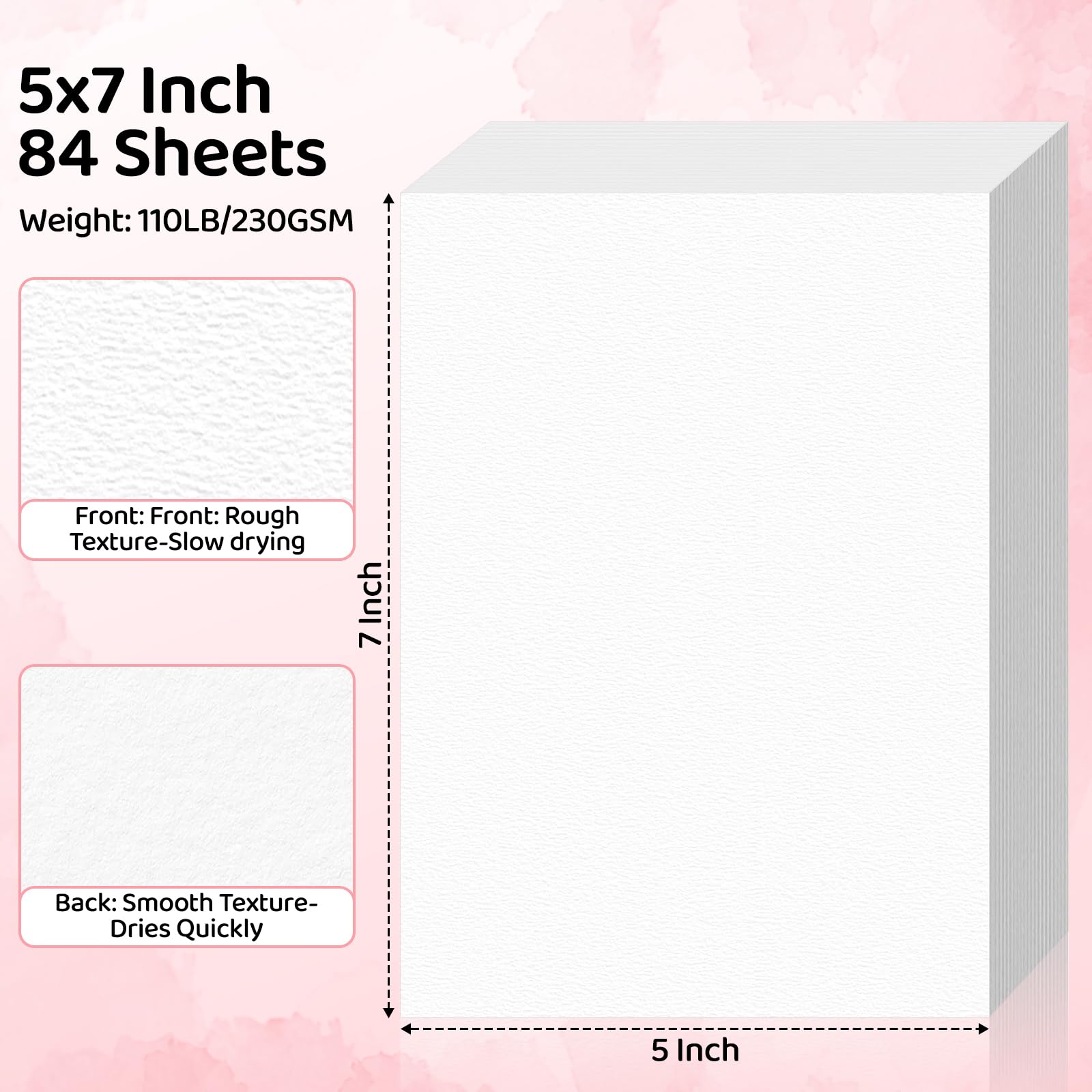 84 Sheets Watercolor Paper 5x7, 110lb/230gsm Cold Press Watercolor Paper Bulk, Cotton Water Color Paper, White Drawing Paper for Sketching, Acrylic, Gouache, Watercolor Supplies for Kids Adults - 2