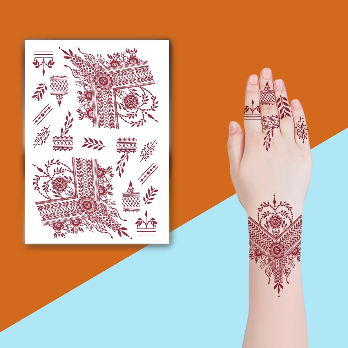 Western Influences Design Henna Temporary Waterproof Body Tattoo (Marron) For Women and Girls-image-16