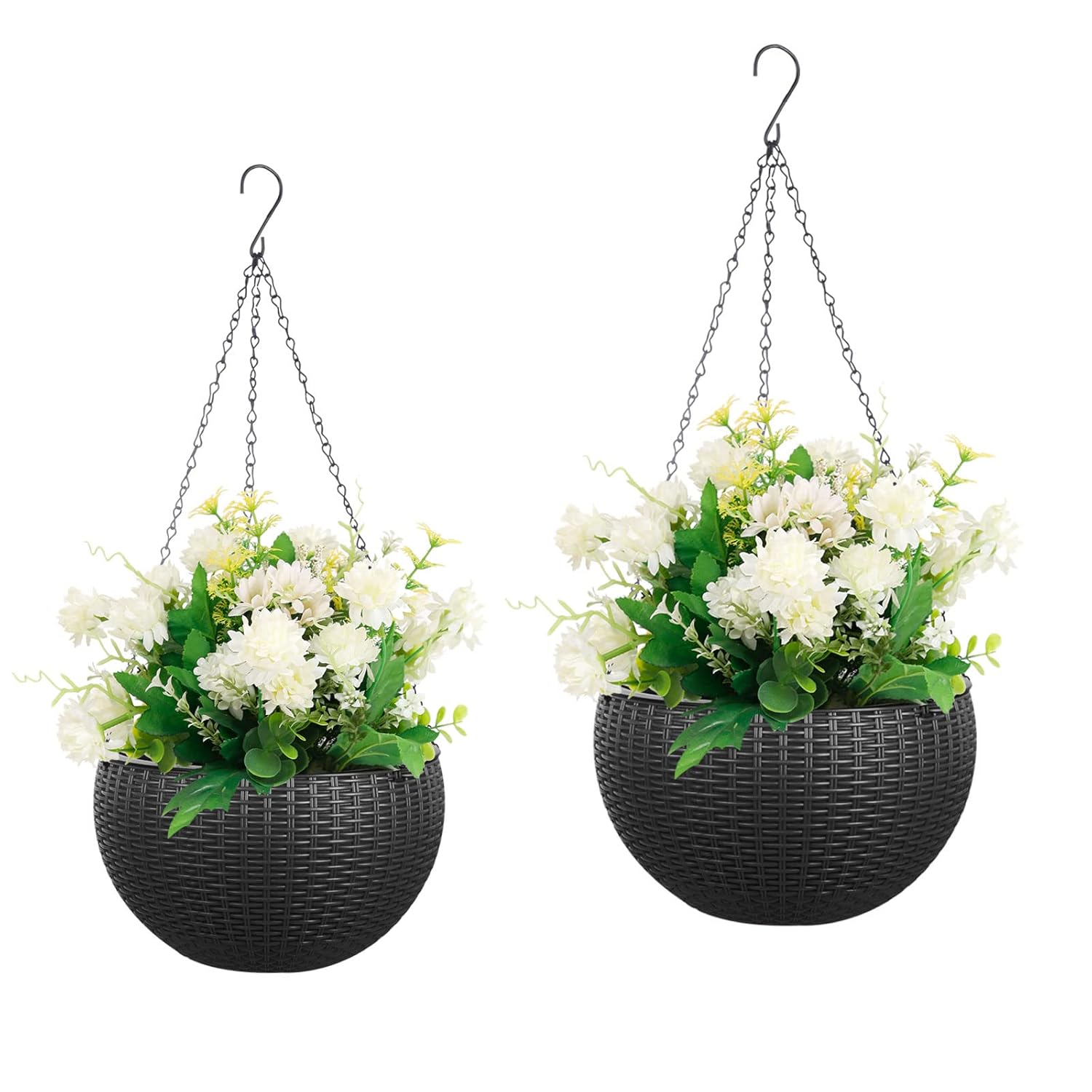 Vencer Round Plastic Rattan Hanging Planters,Self Watering Hanging