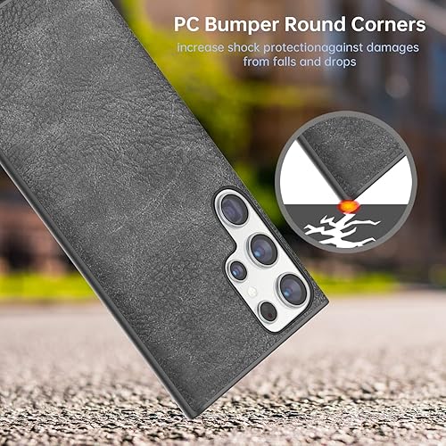 Miniatura 7 de SALAWAT Funda para Galaxy S22 Ultra, delgada, de piel sintética, vintage, a prueba de golpes, ligera, suave, TPU, carcasa protectora híbrida de