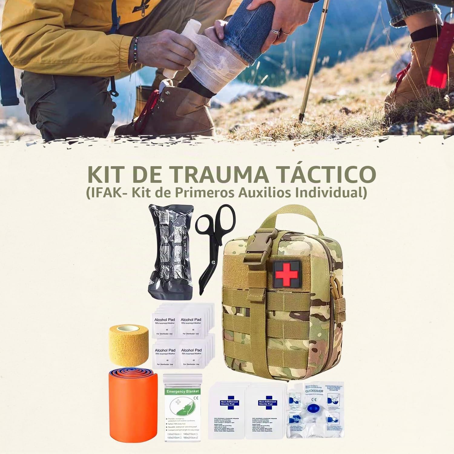 Kit de supervivencia de 72 horas | Bolsa de 45 litros | Equipo de supervivencia con primeros auxilios, filtro de agua, alimentos, herramientas | camping, senderismo, equipo de preparación al aire