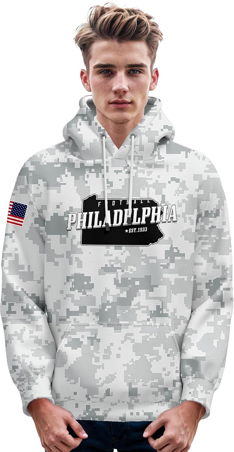DDJAM 2024 Custom Men's Hoodie White Camo Football City Fans Gifts for Men Youth Pullover Hooded Sweatshirt Name & Number