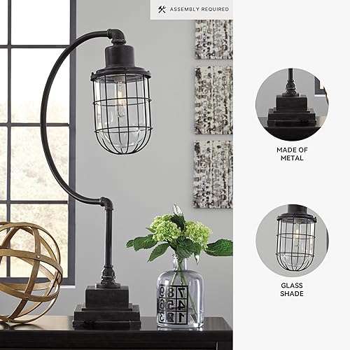 Miniatura 3 de Signature Design by Ashley Jae Industrial - Lámpara de escritorio de metal de 33.25 pulgadas con pantalla de cristal, color negro con acabado antiguo