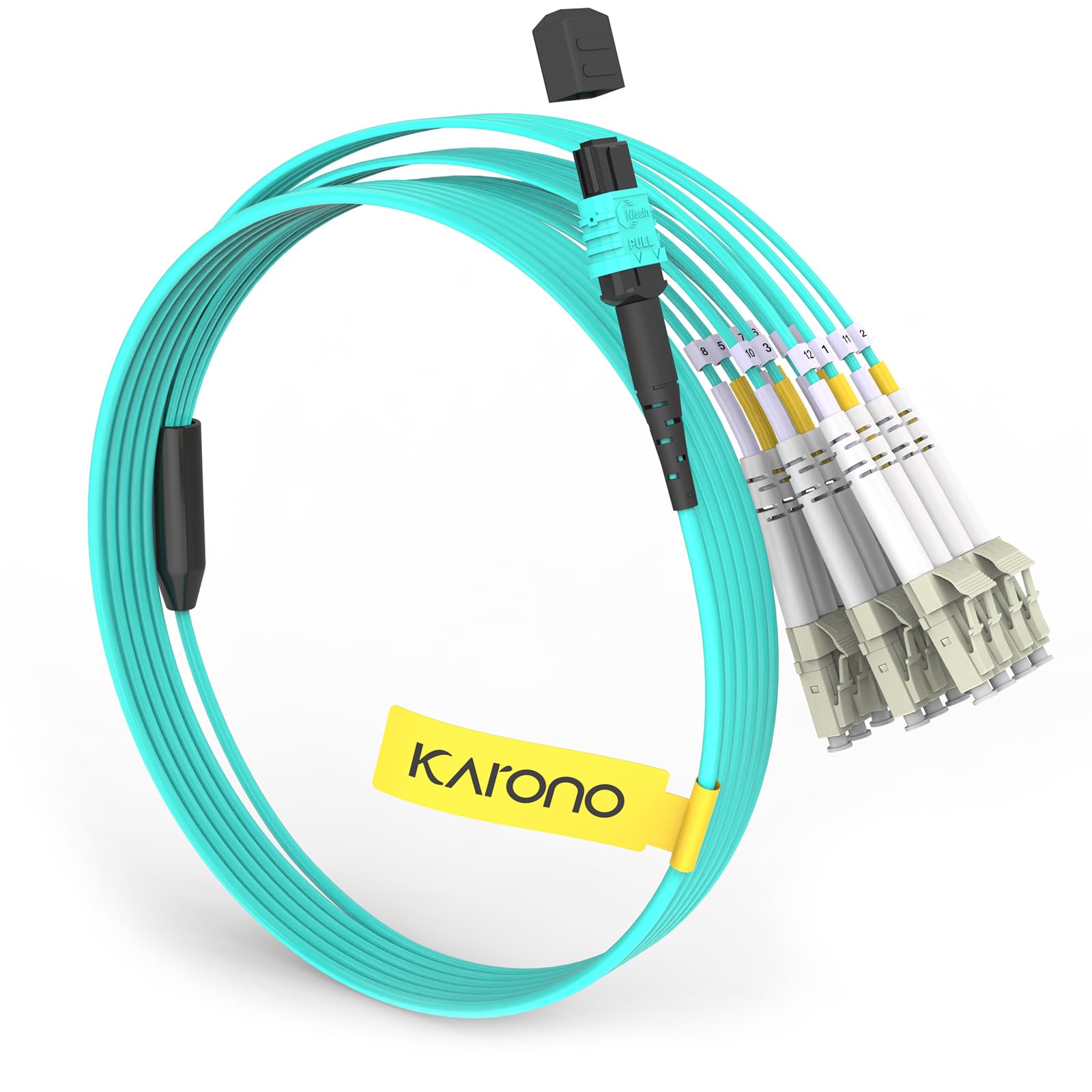 16.5 ft OM3 12F MPO Female Pinless to 12×LC Breakout Cable for QSFP+