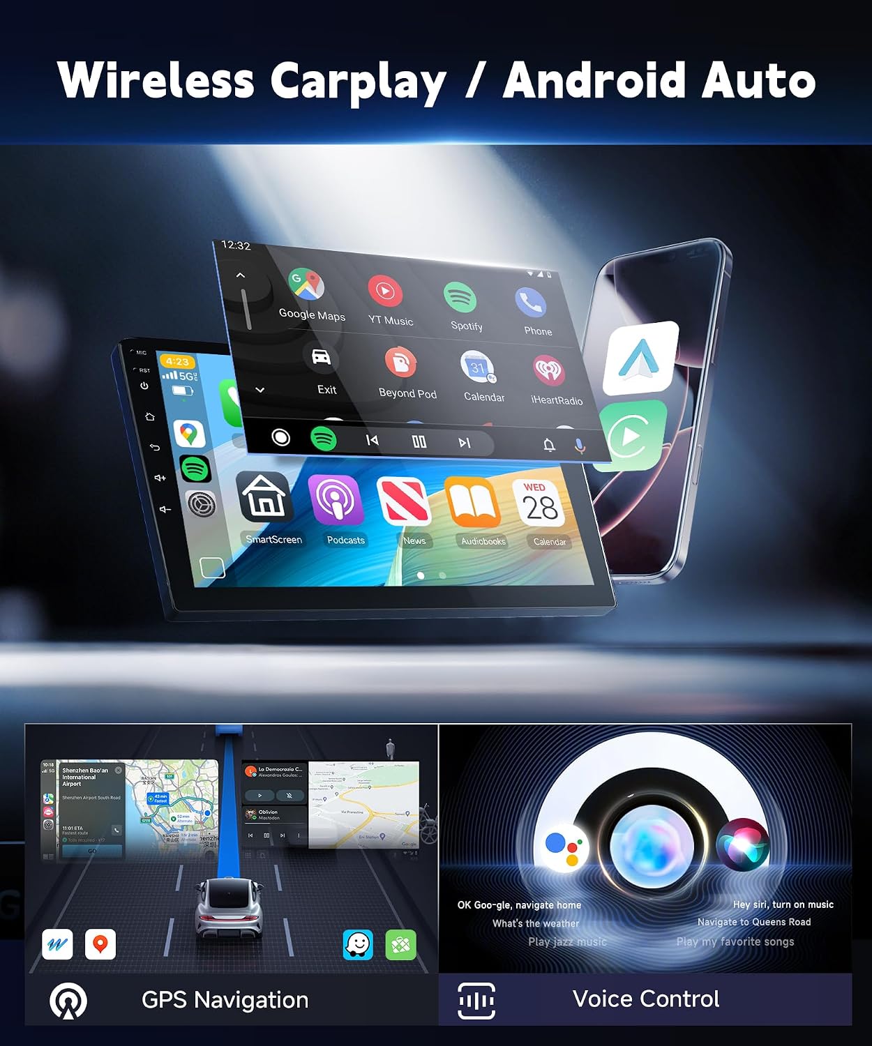 5G WiFi 9 Inch Car Stereo for Nissan Altima 2008 2009 2010 2011 2012 Auto A/C Only Wireless CarPlay Android Auto HD Touch Screen Android Car Radio Bluetooth GPS 1080P Backup Camera FM/SWC