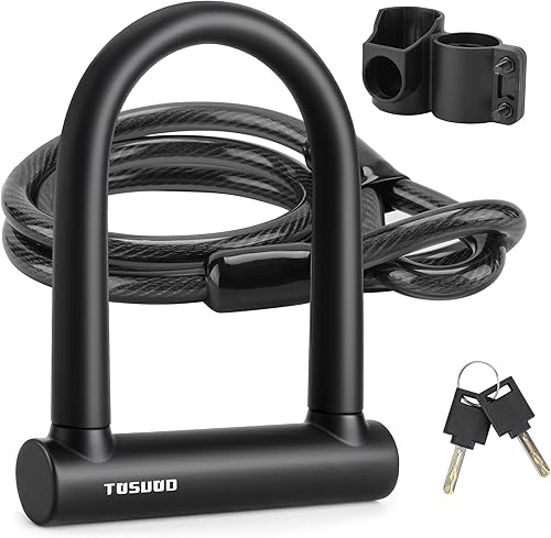 Juego de candado en U de gran tamaño para bicicleta, resistente y antirrobo, con cable de acero de 4 pies, cerradura en U para bicicleta, con