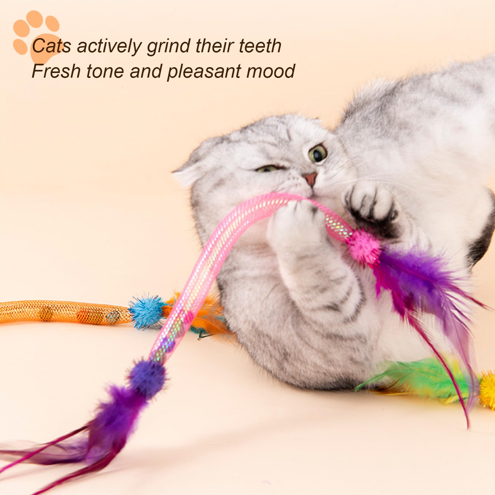 jiuhao Cat Spring Feather Toy, Indoor Cat Toys 3-Pack Kitten Spring Flexible Tube Toys with Feathers, Bell - Image 3
