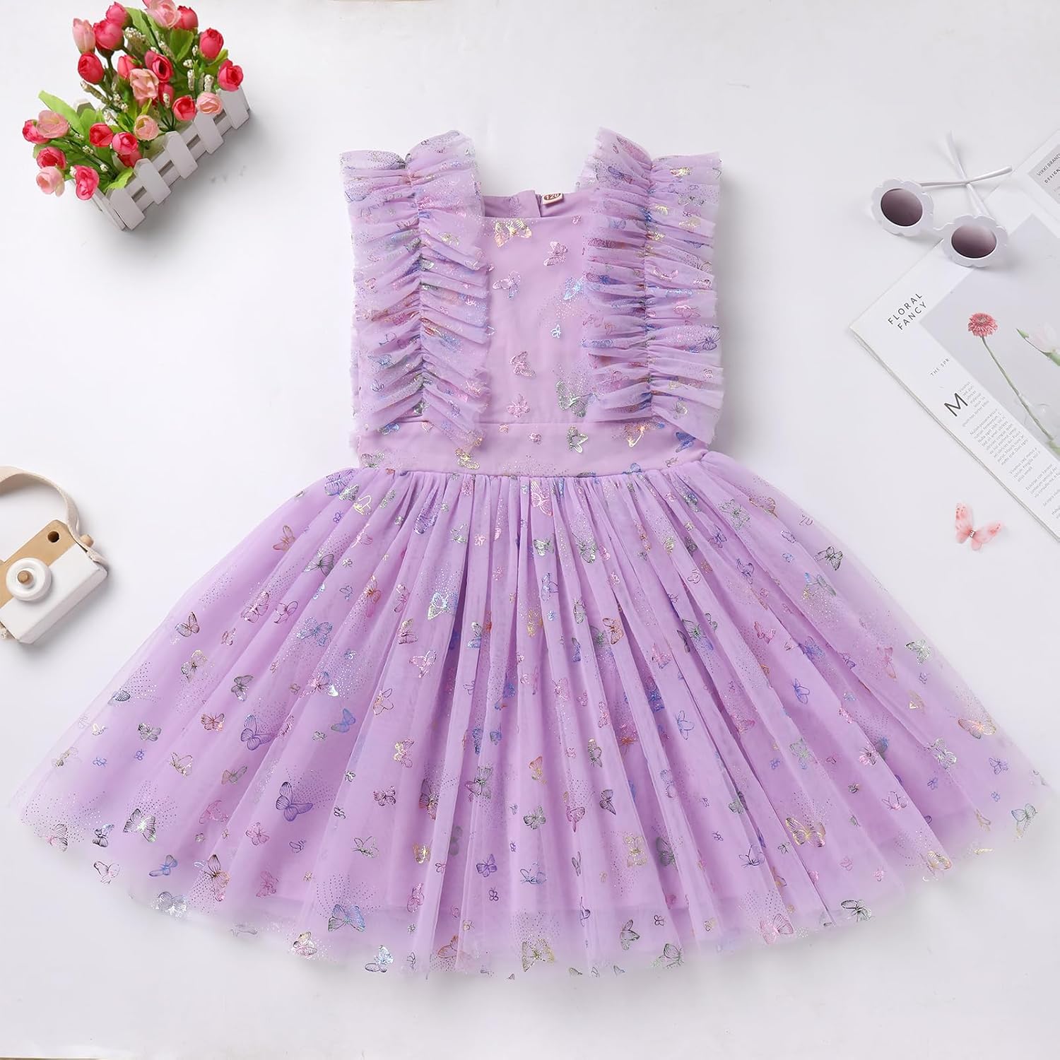Girls Birthday Party Dress Ruffle Sleeve Sequin Dots Floral Tulle Princess Wedding Pageant Formal Bance Gown