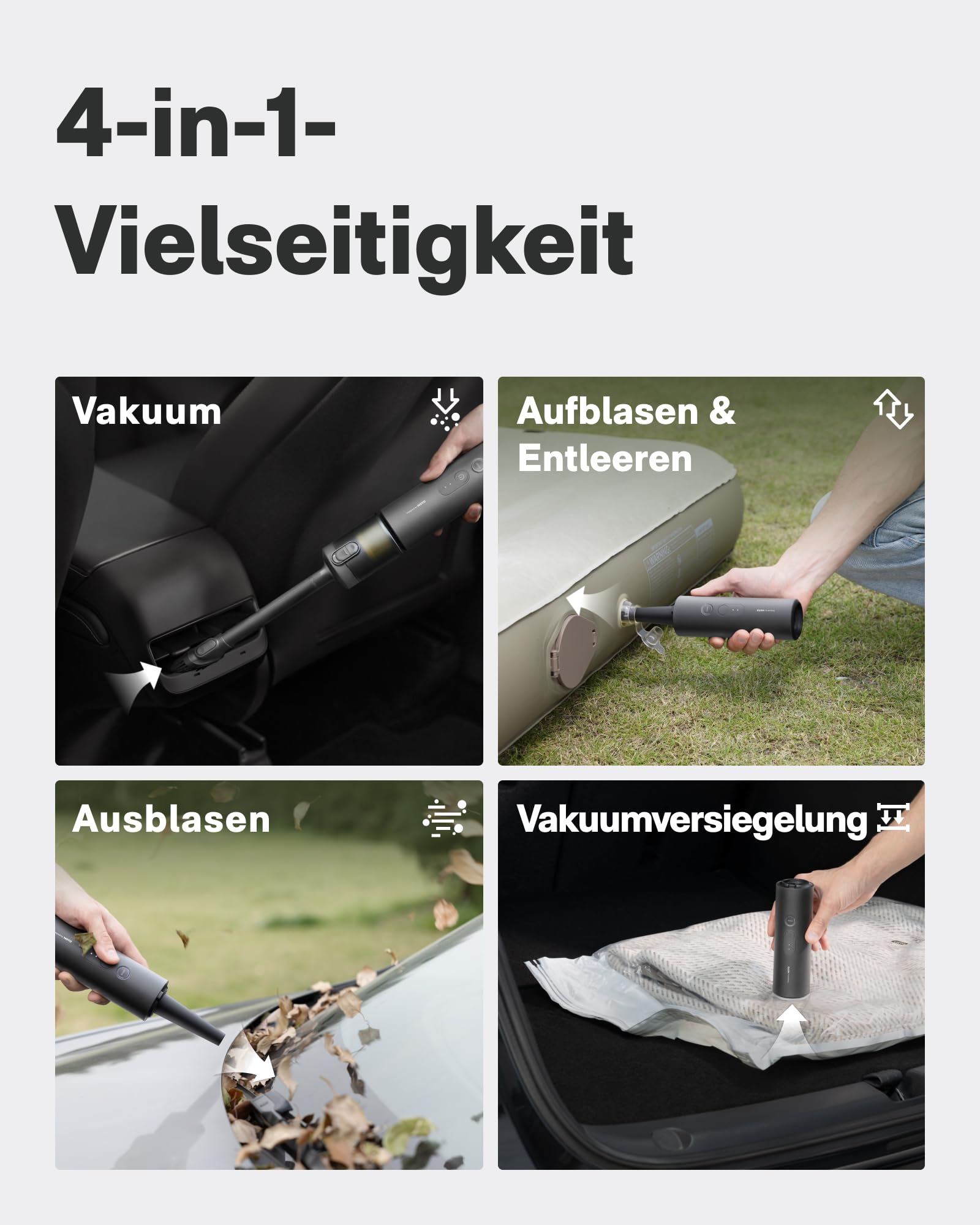 HOTO Handstaubsauger Akku 20000Pa Starke Saugkraft, 4-in-1-Kabelloser Autostaubsauger mit Gebläse- & Luftgebläsepumpe, Mini Staubsauger für Auto, Tierhaare, Teppich, Tastaturen & Schreibtisch