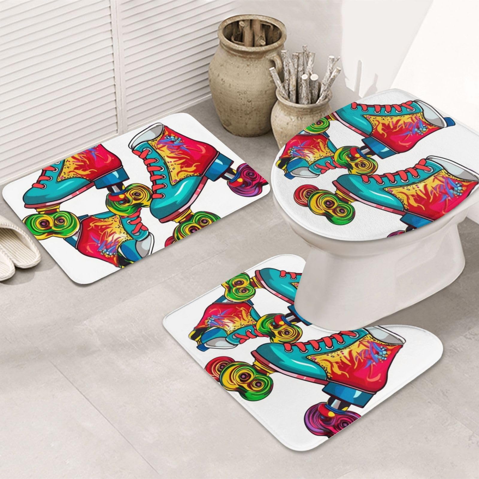 Tapis de salle de bain antidérapants et absorbants lot de 3 microfibres imprimées