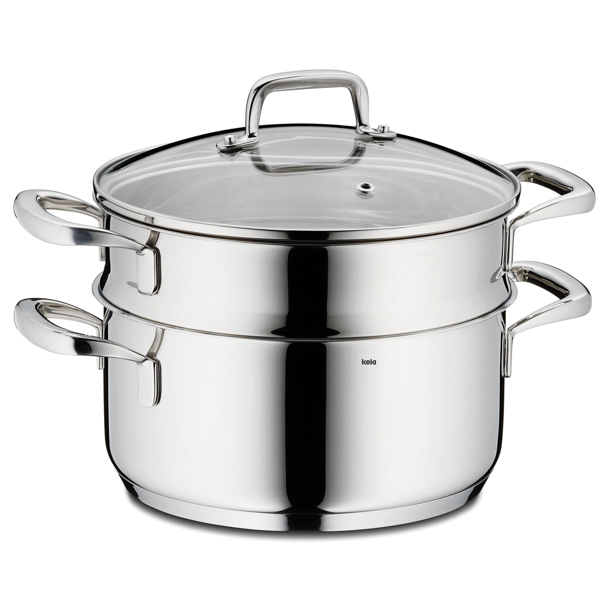 kela steamer pot 20 cm FLAVORIA, universal steamer induction 2.4 L with insert, glass lid with steam outlet valve, inner scale, uncoated
