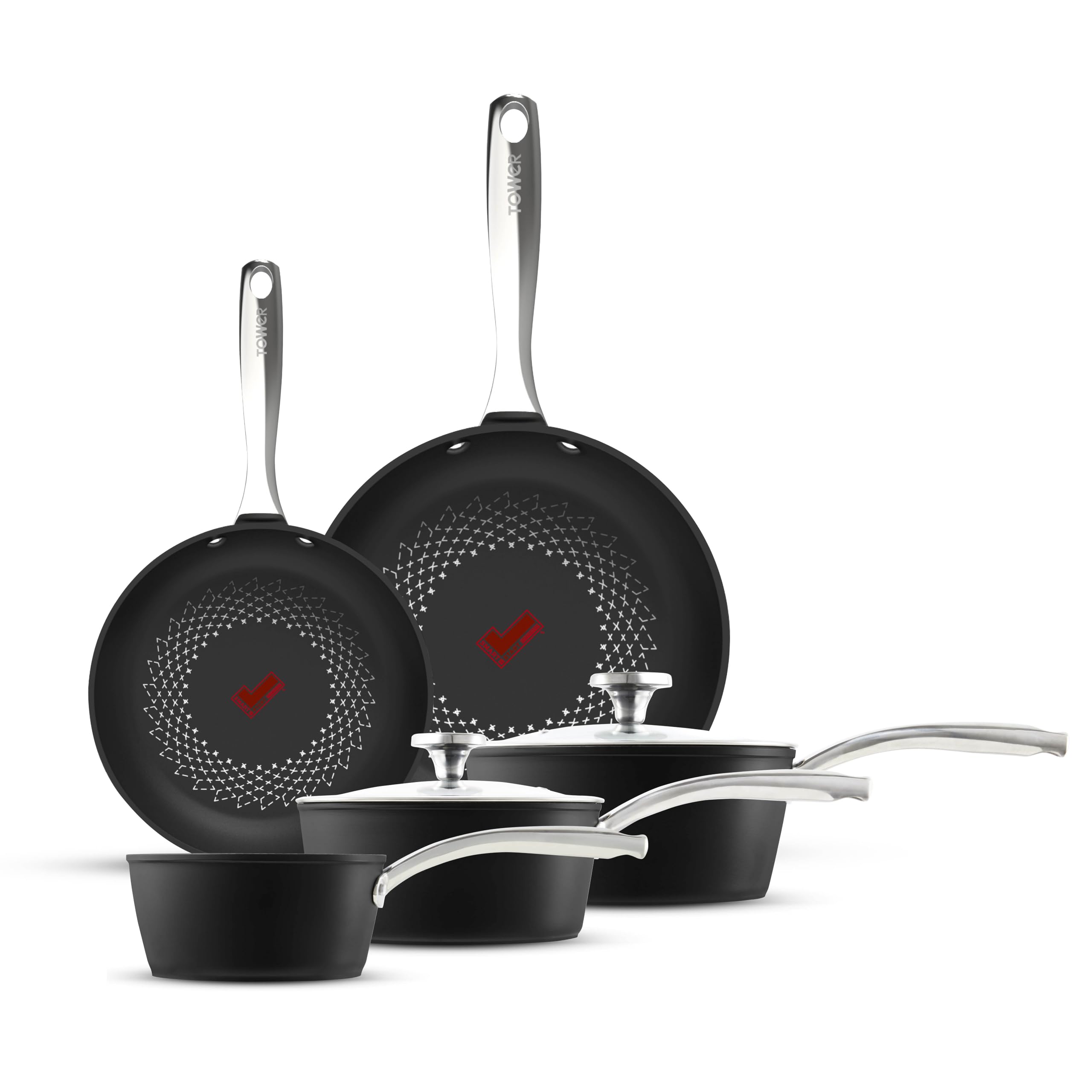 Tower SmartStart Ultra Forged 5 pc Cookware Set, 15x Stronger, T900304 in Black