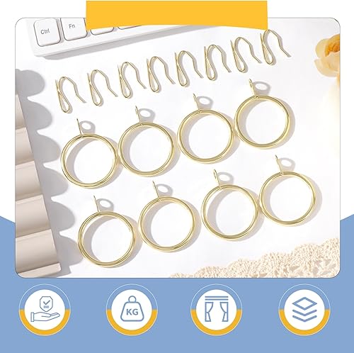 Miniatura 9 de 32 anillos de metal para cortinas y 32 ganchos de metal para cortina de ventana, puerta de ducha, 1.181 in de diámetro interior (negro)