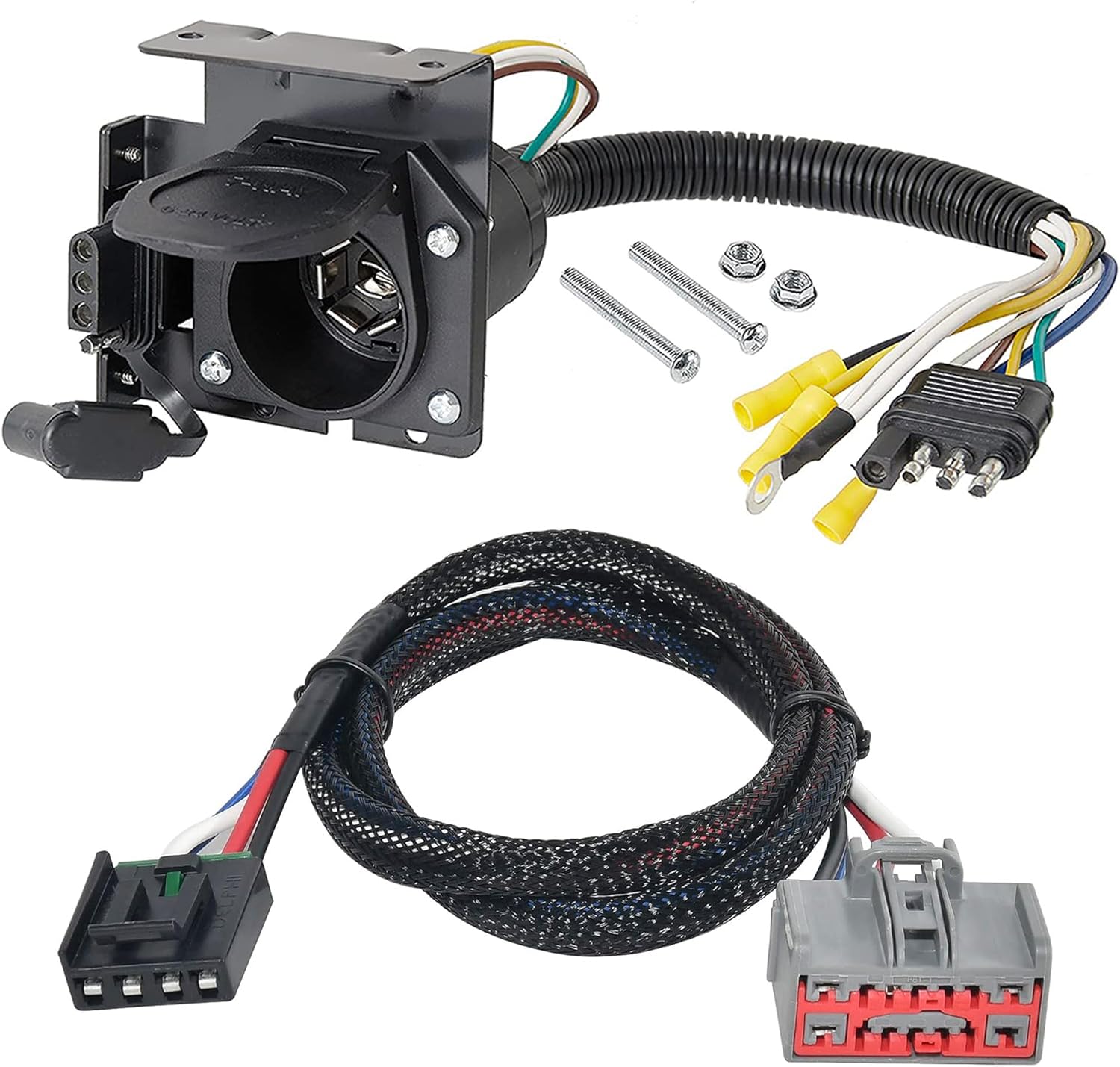 Oyviny Brake Control Wiring Adapter 3064-P for 2019-2021 GMC/Chevrolet + 4-Way Flat to 7-Way Round Blade and 4 Way Trailer Wiring Harness Adapter