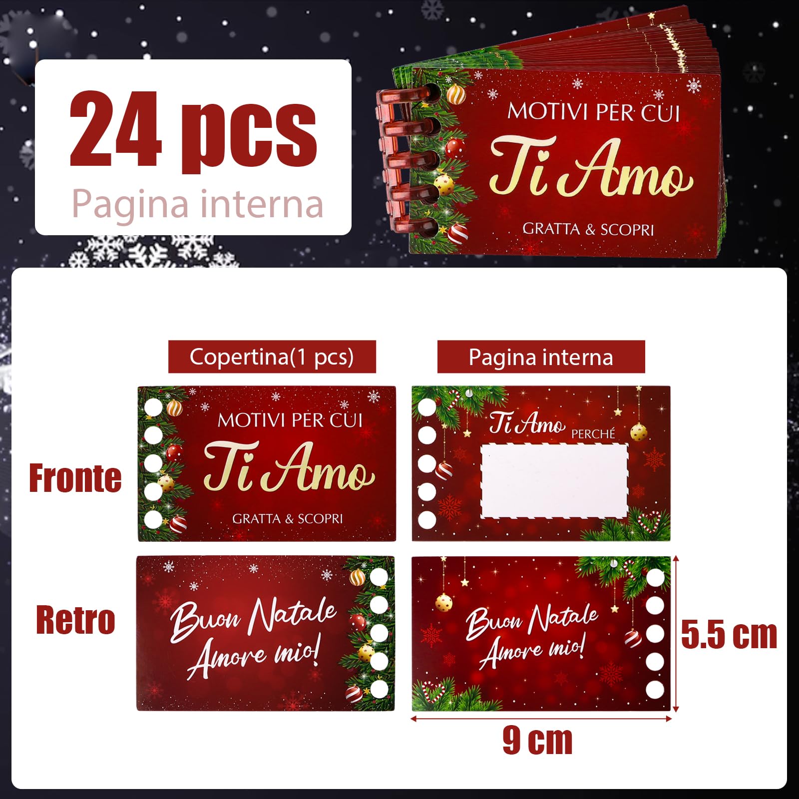 Bigliettini Calendario Avvento Natale D’Amore Scritta Ti Amo Perché Regalo Anniversario per Lui Gratta E Vinci Buon Natale Personalizzato Fidanzati Matrimonio DIY Natalizio