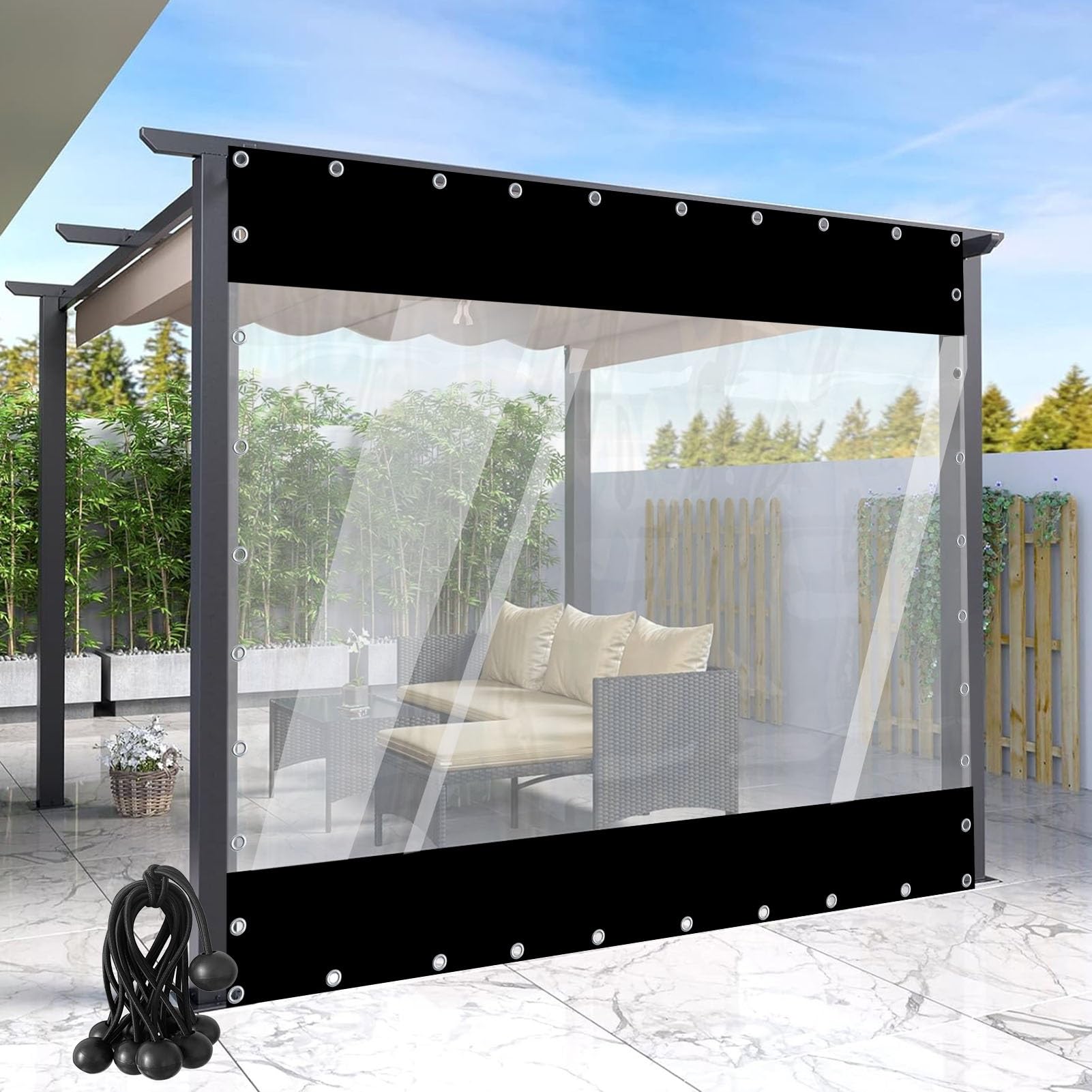 Parois latérales transparentes PVC imperméable bâche œillets pavillon terrasse 5x3,5m