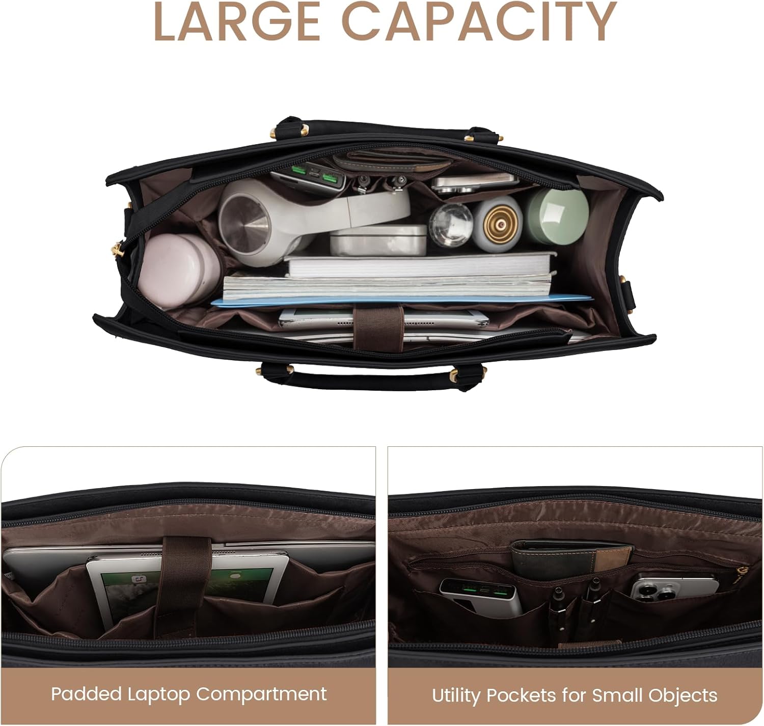 LOVEVOOK Laptop Bag for Women 15.6 Inch Laptop Tote Bag Vintage Leather Work Bags for Women Professional Computer bag - Image 4