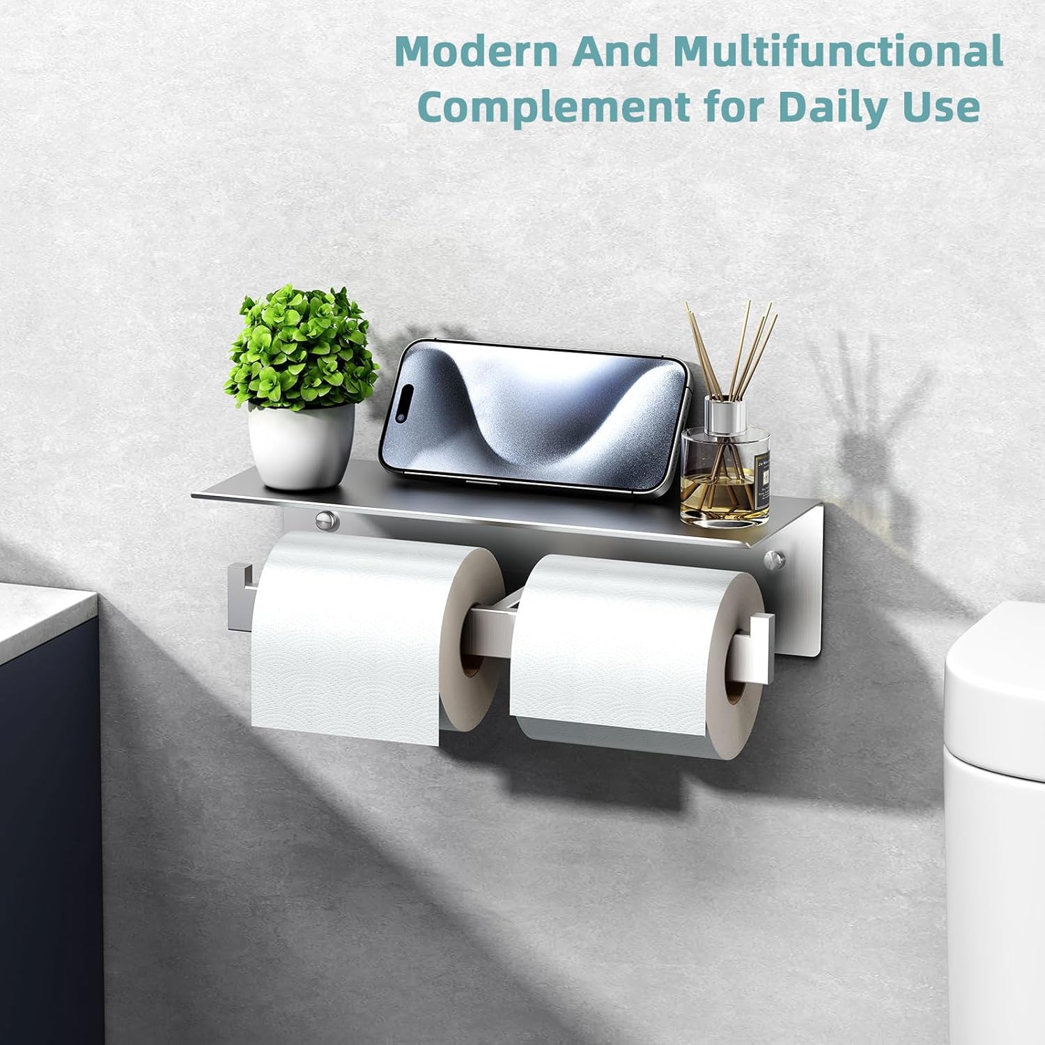 Angle Simple Bathroom Toilet Paper Holder, SUS 304 Stainless Steel Toilet Tissue Roll Holder with Storage Shelf, Wall Mount