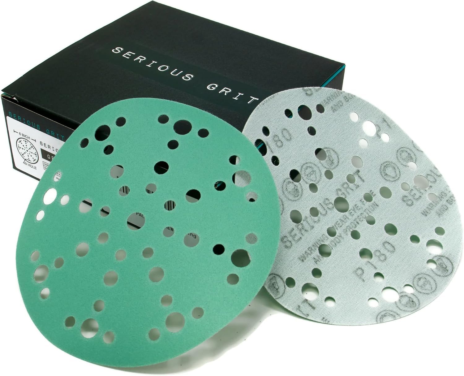 Serious Grit - 150mm 49-Hole P180 Grit Sanding Discs - Hook & Loop Sandpaper - Fits Festool ETS/ROTEX 150 Sanders - 50 Pack Box — image 1