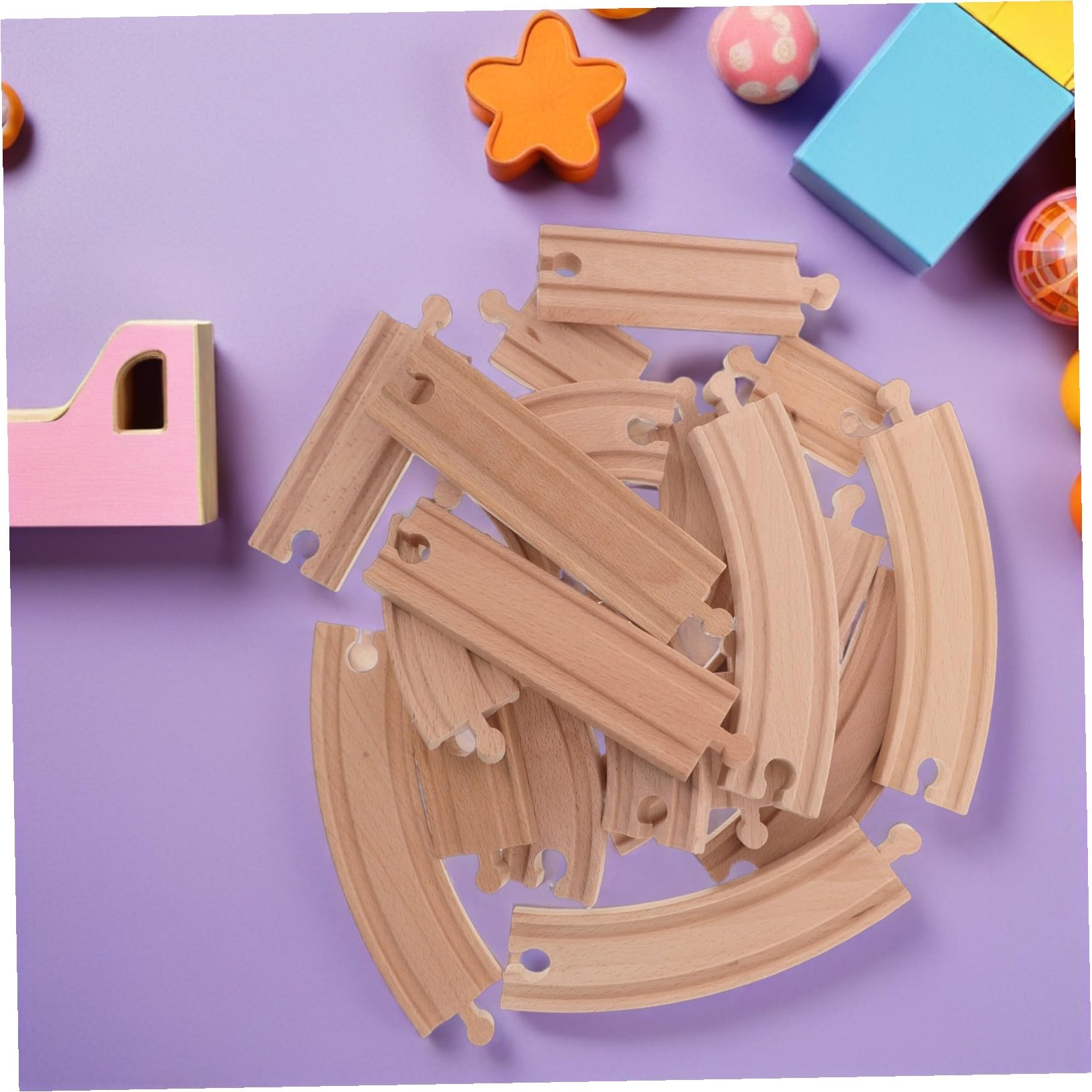 HANABASS Set di Espansione Binari in Legno per Trenino Elettrico Accessori Creativi per Costruzione Ferroviaria Compatibili con Modellini di Treni